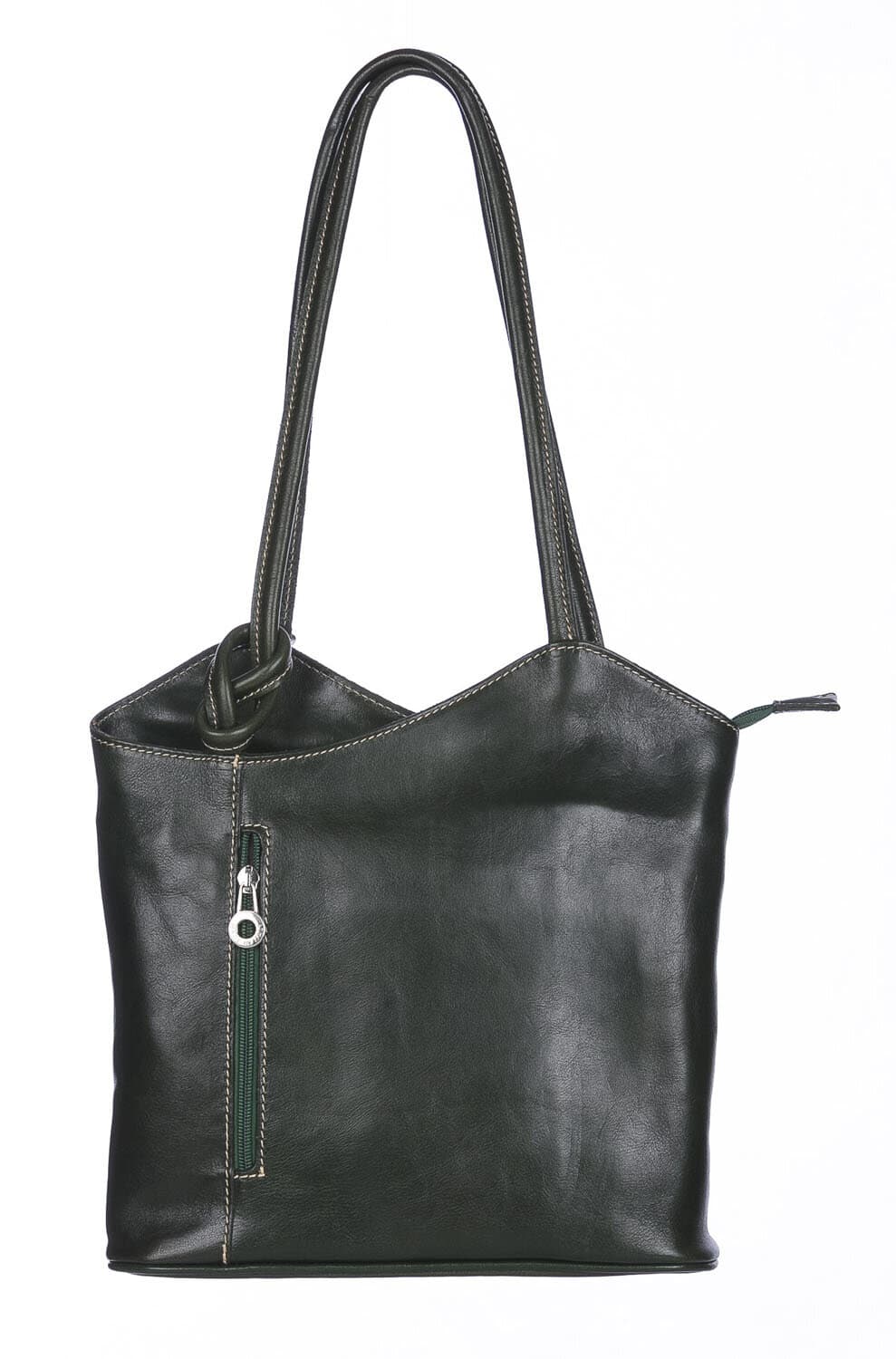 Borsa zaino donna MONTE ARGENTERA in vera pelle tamponata, colore VERDE SCURO, CHIAROSCURO, Made in Italy