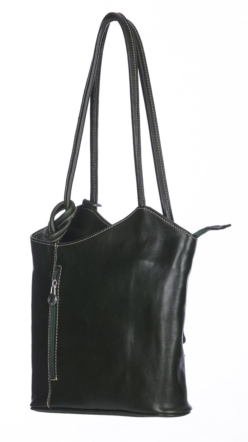 Borsa zaino donna MONTE ARGENTERA in vera pelle tamponata, colore VERDE SCURO, CHIAROSCURO, Made in Italy