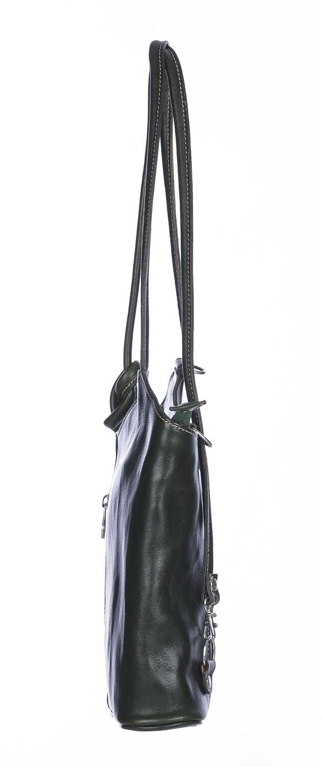 Borsa zaino donna MONTE ARGENTERA in vera pelle tamponata, colore VERDE SCURO, CHIAROSCURO, Made in Italy