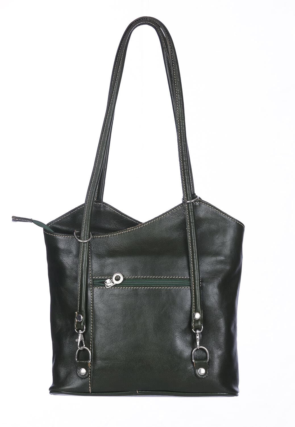 Borsa zaino donna MONTE ARGENTERA in vera pelle tamponata, colore VERDE SCURO, CHIAROSCURO, Made in Italy
