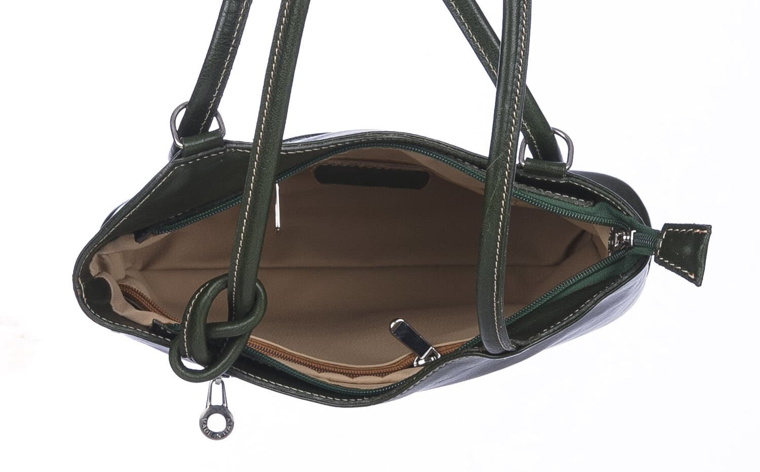 Borsa zaino donna MONTE ARGENTERA in vera pelle tamponata, colore VERDE SCURO, CHIAROSCURO, Made in Italy