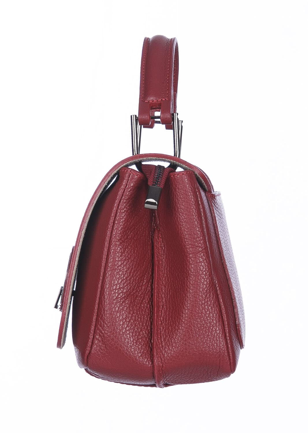 Borsa a mano donna EVELIN, in vera pelle di cervo, colore ROSSO, CHIAROSCURO, Made in Italy