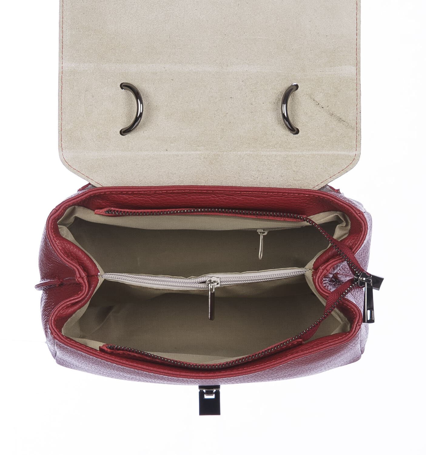 Borsa a mano donna EVELIN, in vera pelle di cervo, colore ROSSO, CHIAROSCURO, Made in Italy