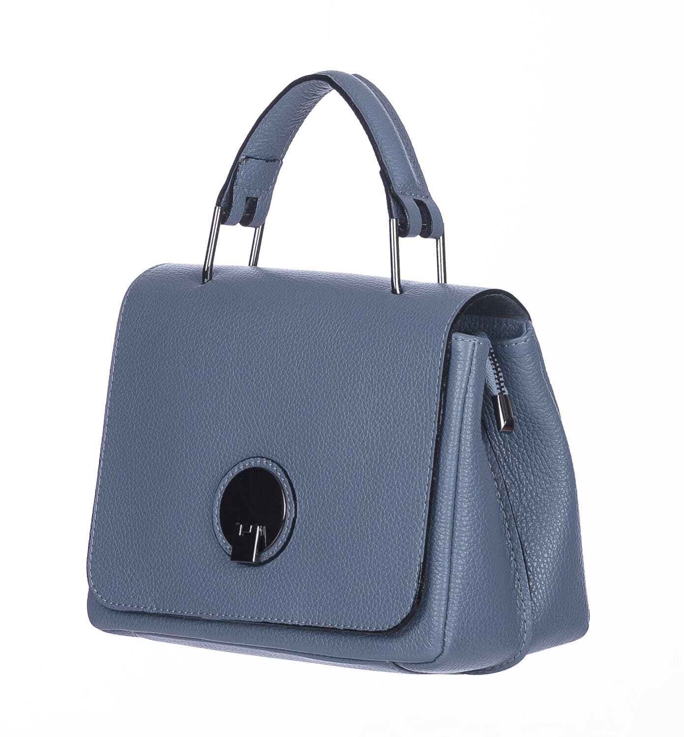 Borsa a mano donna EVELIN, in vera pelle di cervo, colore AZZURRO, CHIAROSCURO, Made in Italy