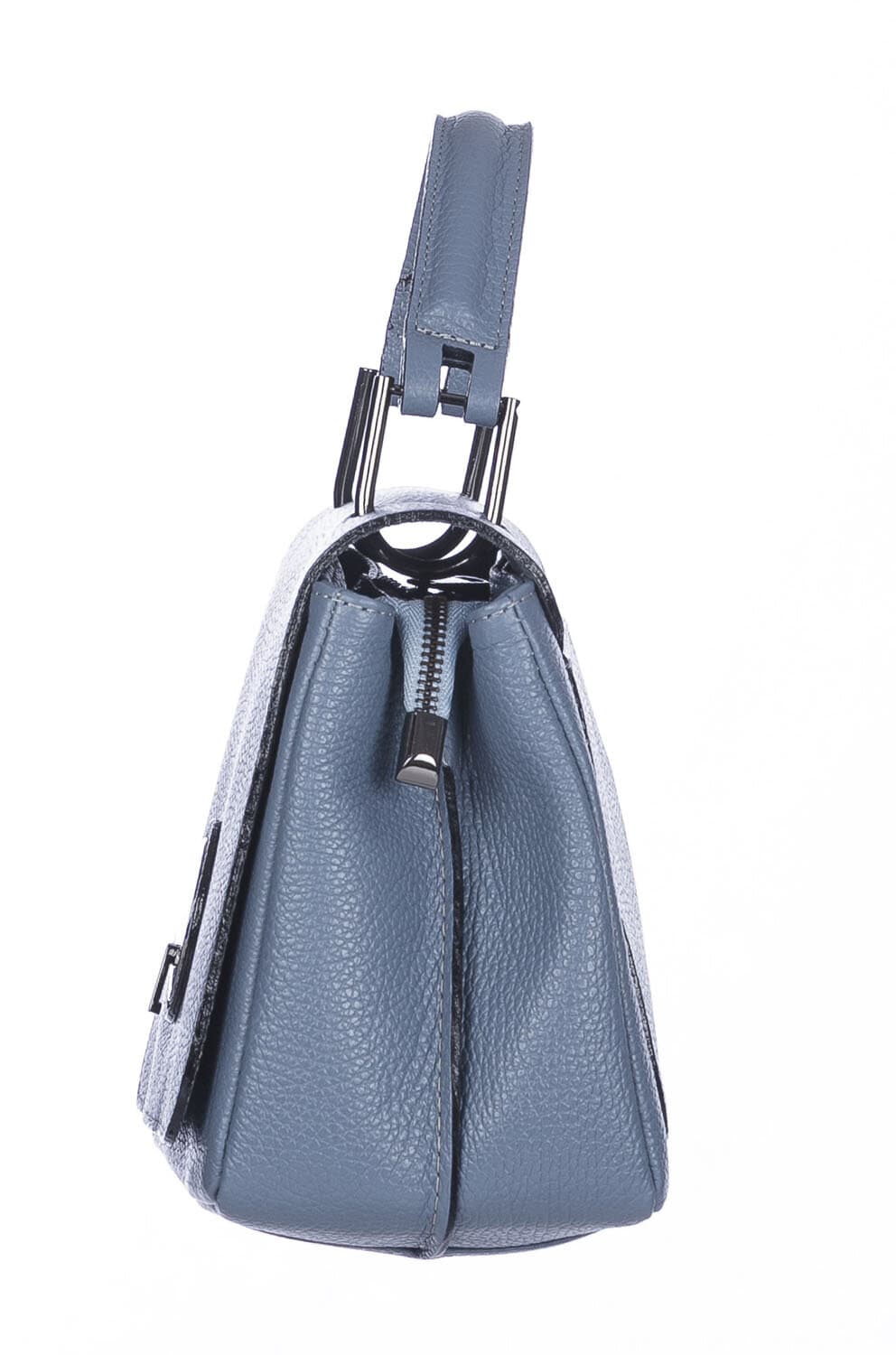 Borsa a mano donna EVELIN, in vera pelle di cervo, colore AZZURRO, CHIAROSCURO, Made in Italy