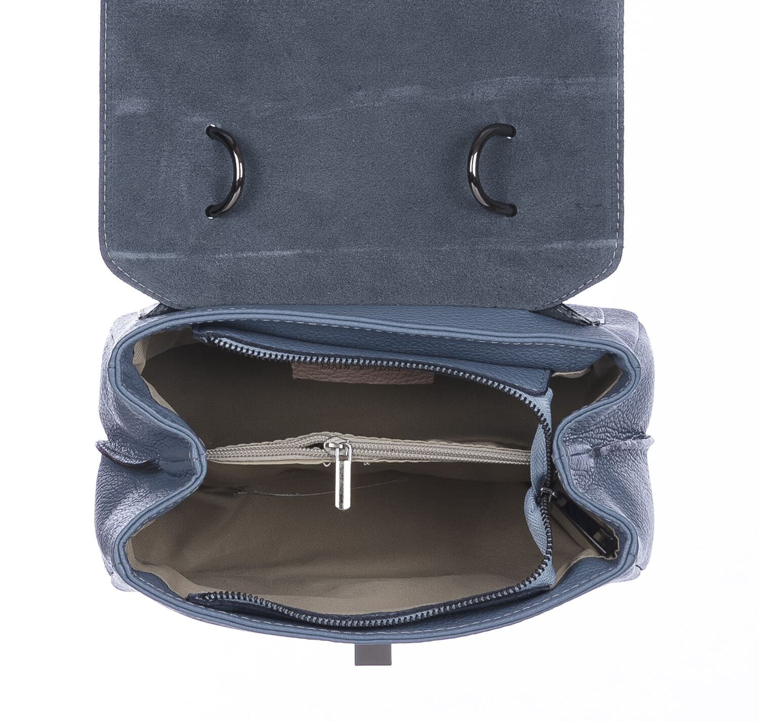 Borsa a mano donna EVELIN, in vera pelle di cervo, colore AZZURRO, CHIAROSCURO, Made in Italy