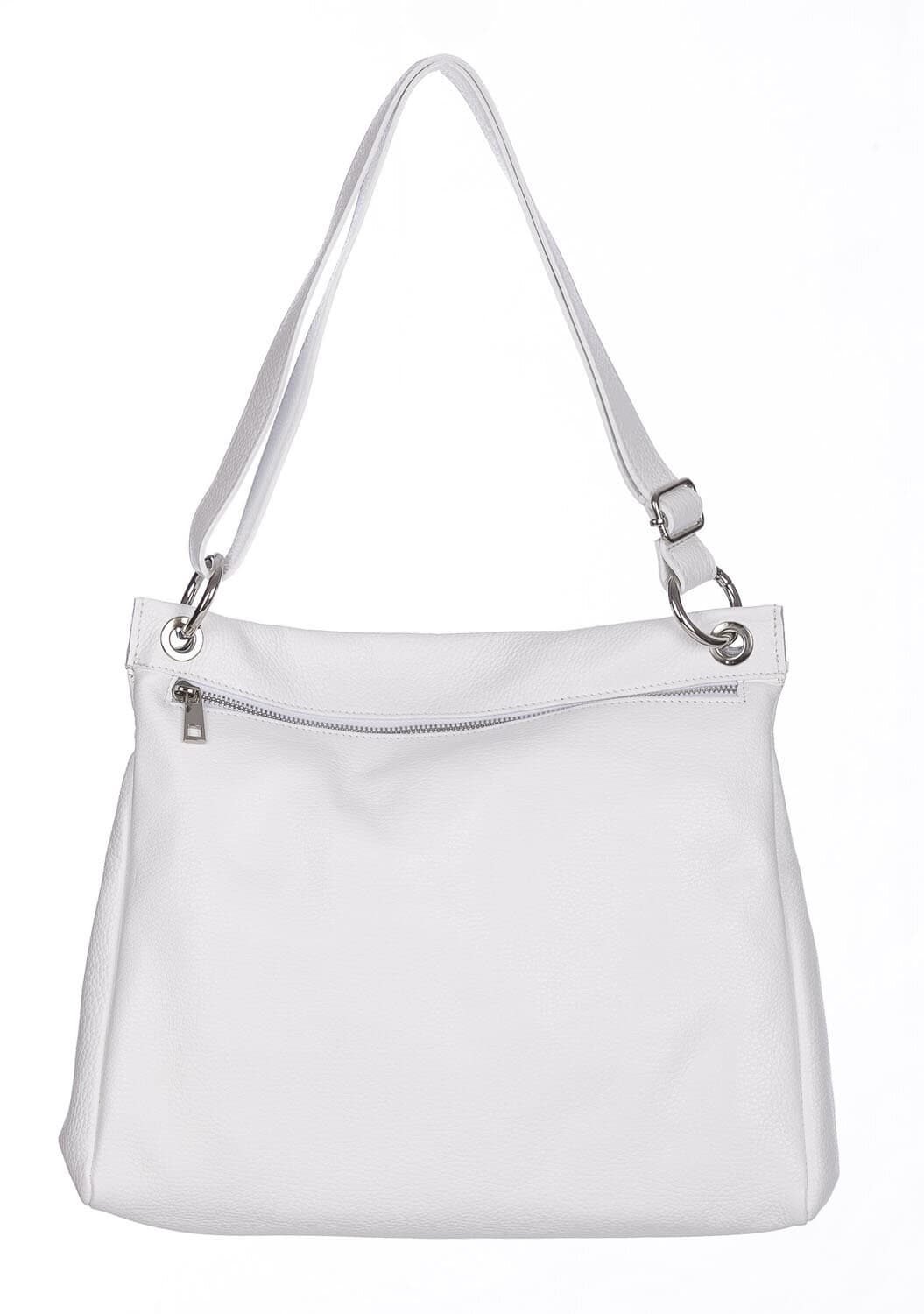 Borsa a spalla EMMA, in vera pelle morbida martellata, colore BIANCO, CHIAROSCURO, Made in Italy