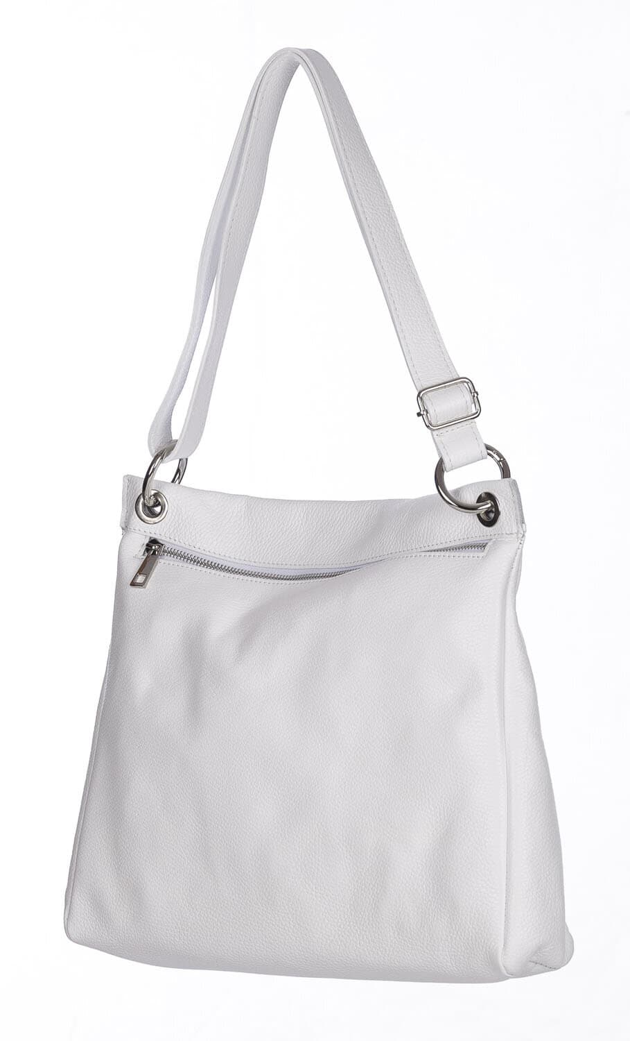 Borsa a spalla EMMA, in vera pelle morbida martellata, colore BIANCO, CHIAROSCURO, Made in Italy
