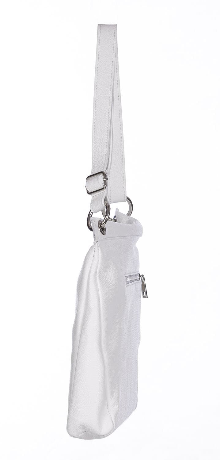 Borsa a spalla EMMA, in vera pelle morbida martellata, colore BIANCO, CHIAROSCURO, Made in Italy