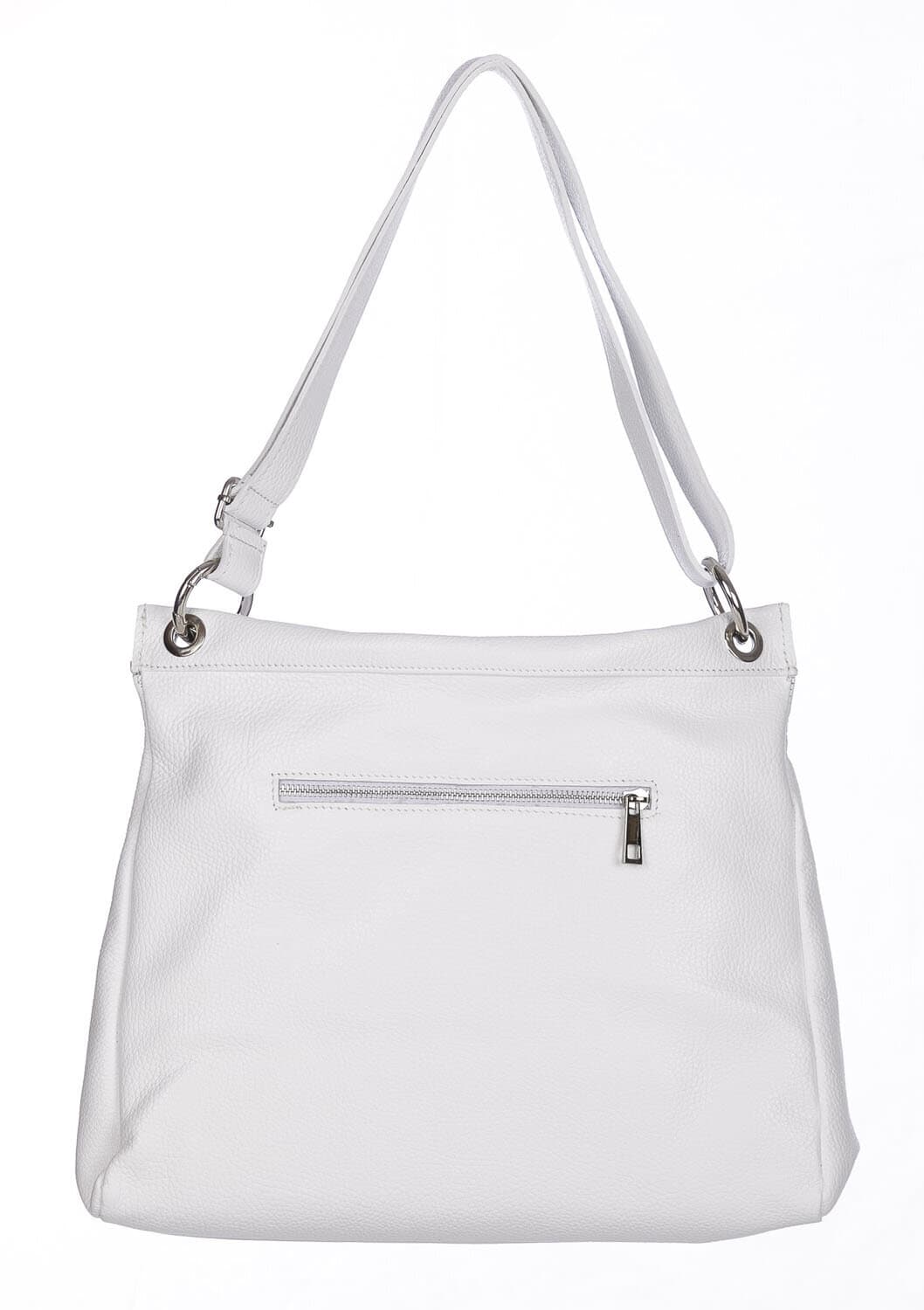 Borsa a spalla EMMA, in vera pelle morbida martellata, colore BIANCO, CHIAROSCURO, Made in Italy