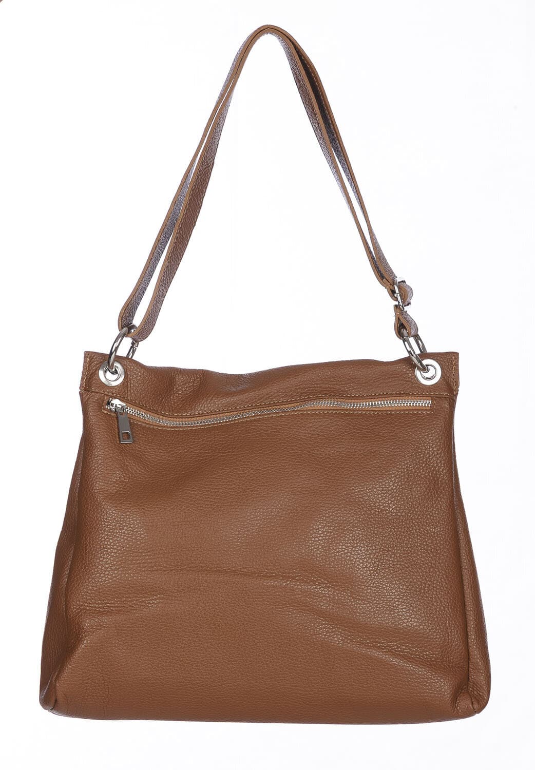 Borsa a spalla EMMA, in vera pelle morbida martellata, colore MIELE, CHIAROSCURO, Made in Italy