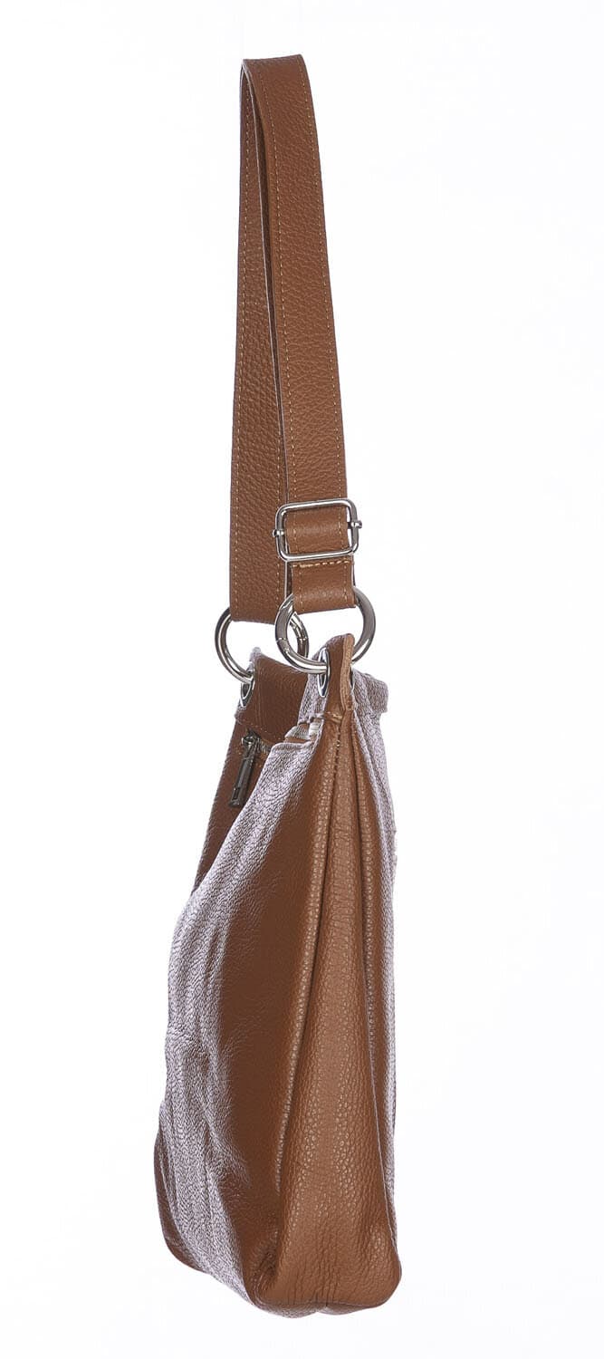Borsa a spalla EMMA, in vera pelle morbida martellata, colore MIELE, CHIAROSCURO, Made in Italy
