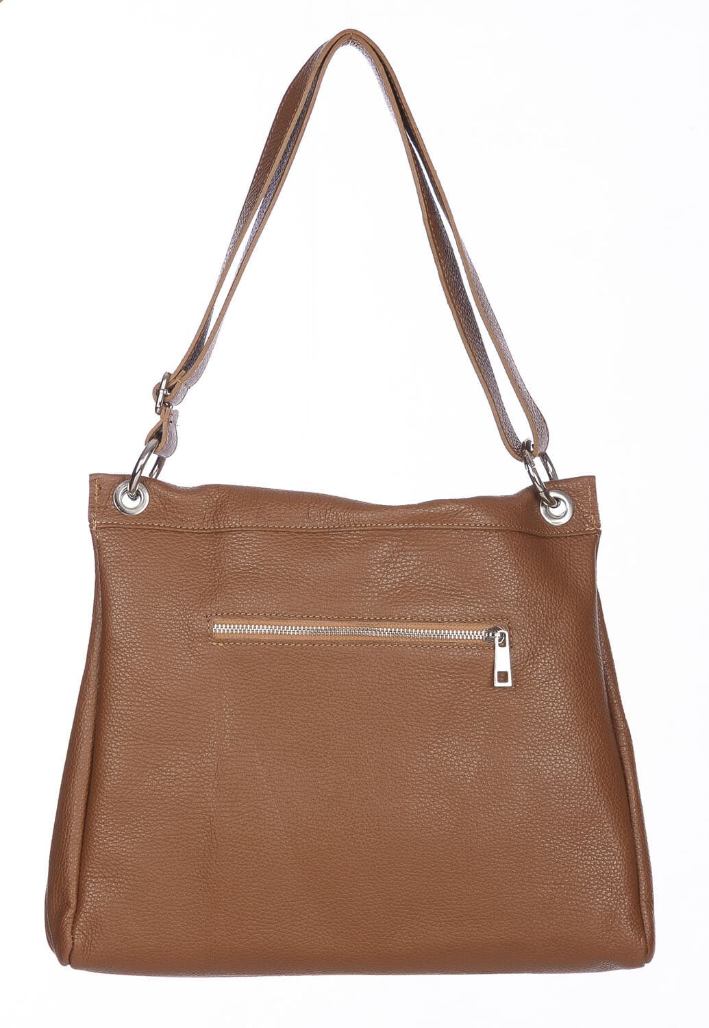Borsa a spalla EMMA, in vera pelle morbida martellata, colore MIELE, CHIAROSCURO, Made in Italy