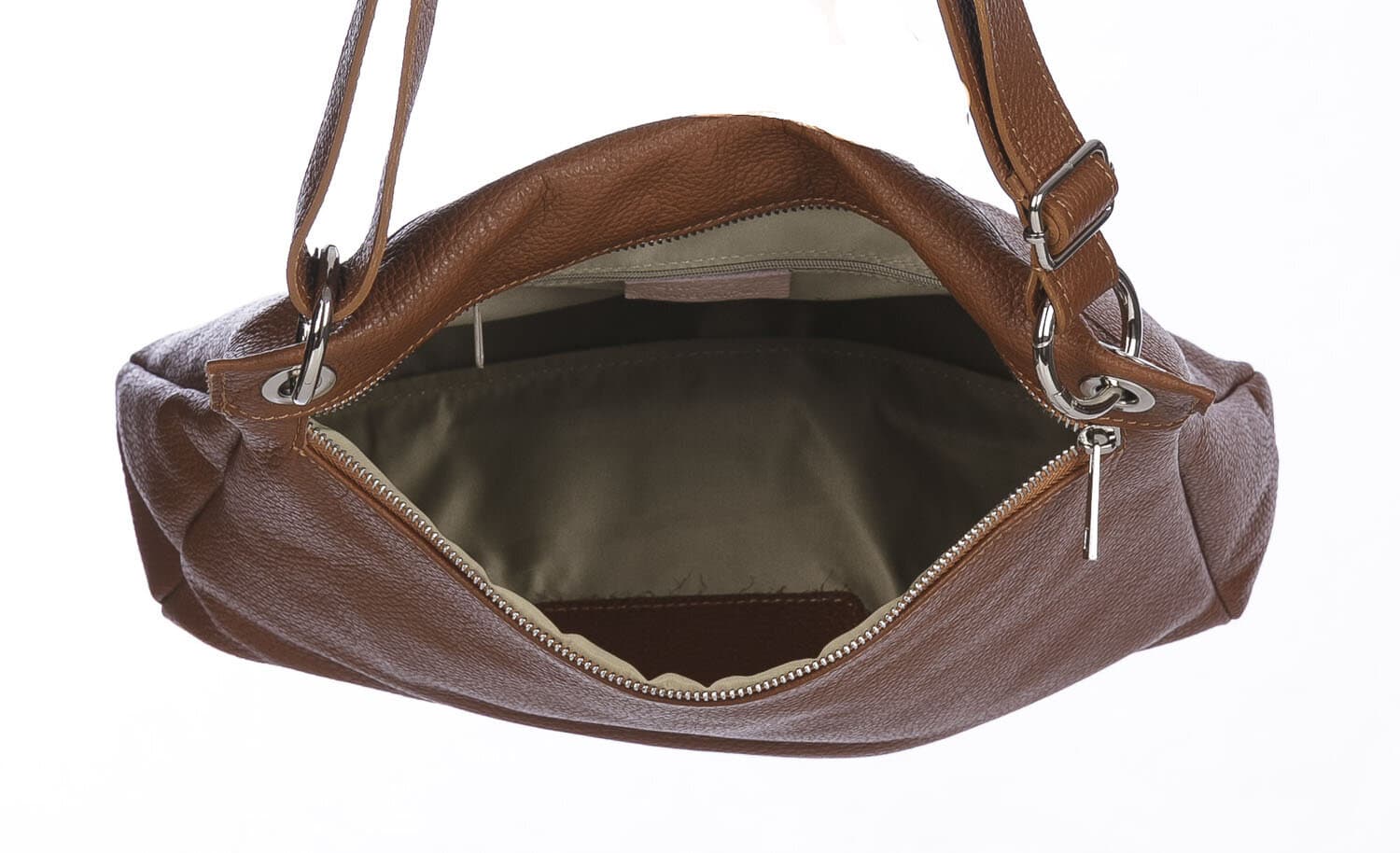 Borsa a spalla EMMA, in vera pelle morbida martellata, colore MIELE, CHIAROSCURO, Made in Italy