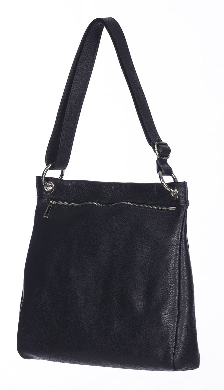 Borsa a spalla EMMA, in vera pelle morbida martellata, colore BLU SCURO, CHIAROSCURO, Made in Italy
