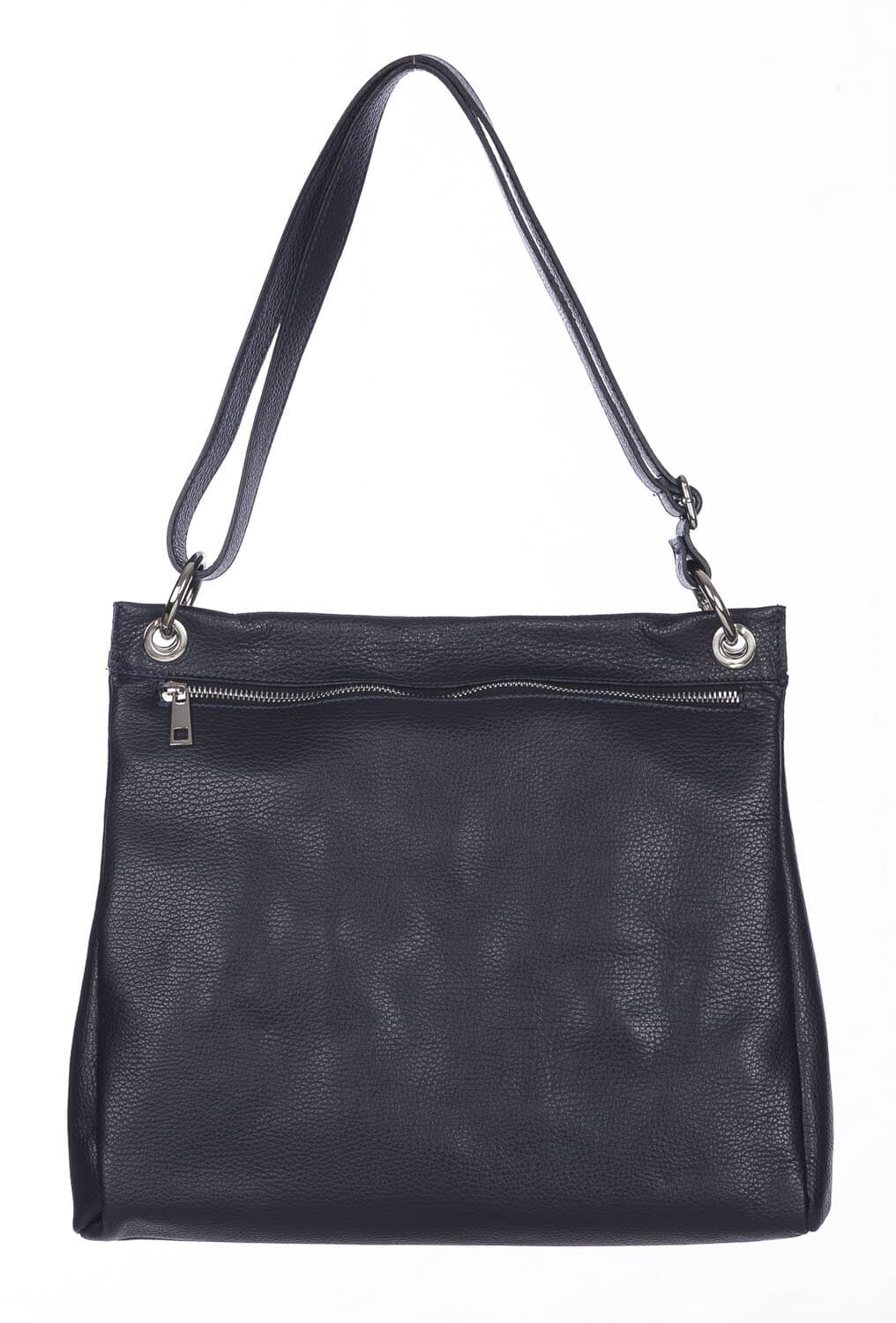Borsa a spalla EMMA, in vera pelle morbida martellata, colore BLU SCURO, CHIAROSCURO, Made in Italy