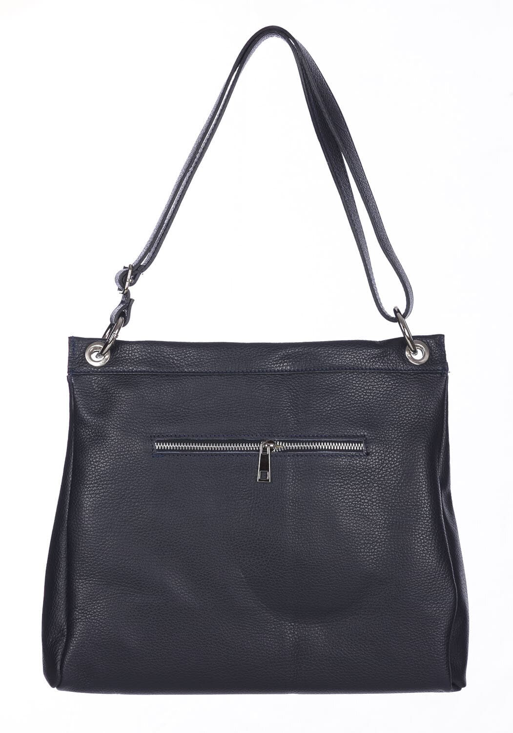 Borsa a spalla EMMA, in vera pelle morbida martellata, colore BLU SCURO, CHIAROSCURO, Made in Italy