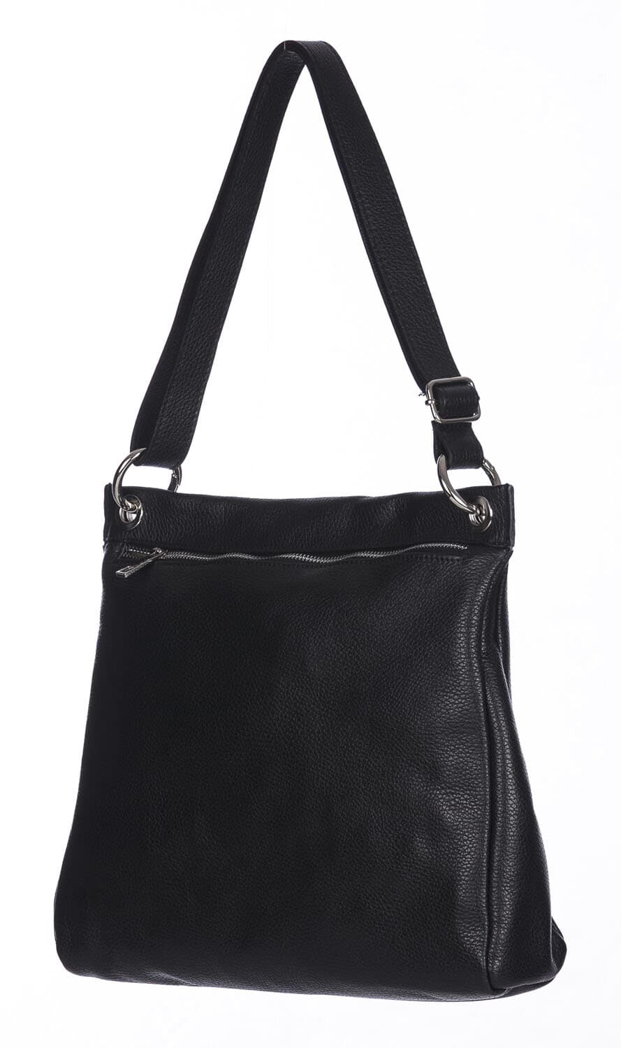 Borsa a spalla EMMA, in vera pelle morbida martellata, colore NERO, CHIAROSCURO, Made in Italy