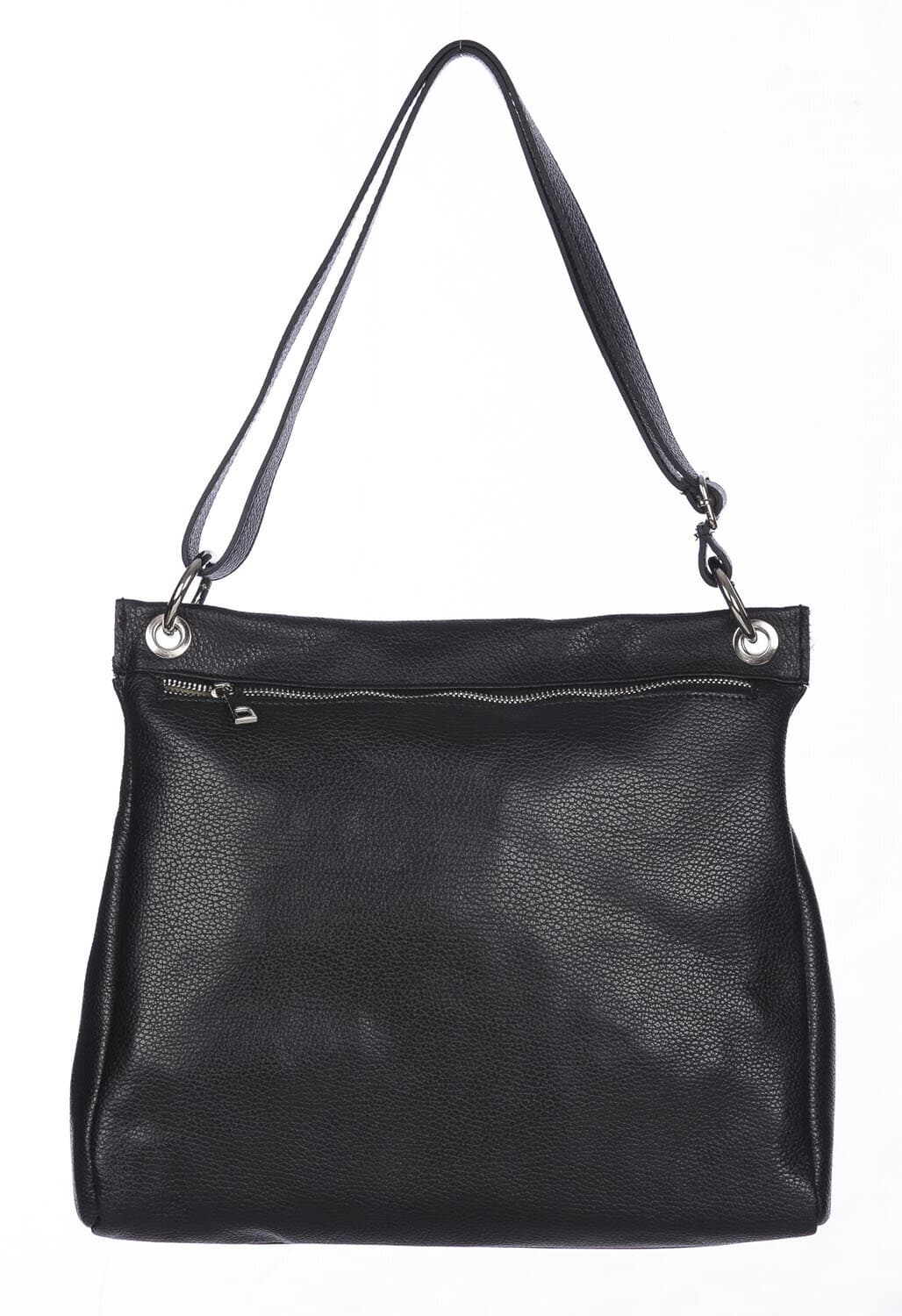 Borsa a spalla EMMA, in vera pelle morbida martellata, colore NERO, CHIAROSCURO, Made in Italy