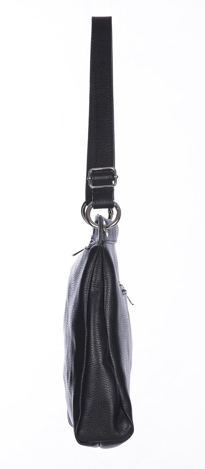Borsa a spalla EMMA, in vera pelle morbida martellata, colore NERO, CHIAROSCURO, Made in Italy