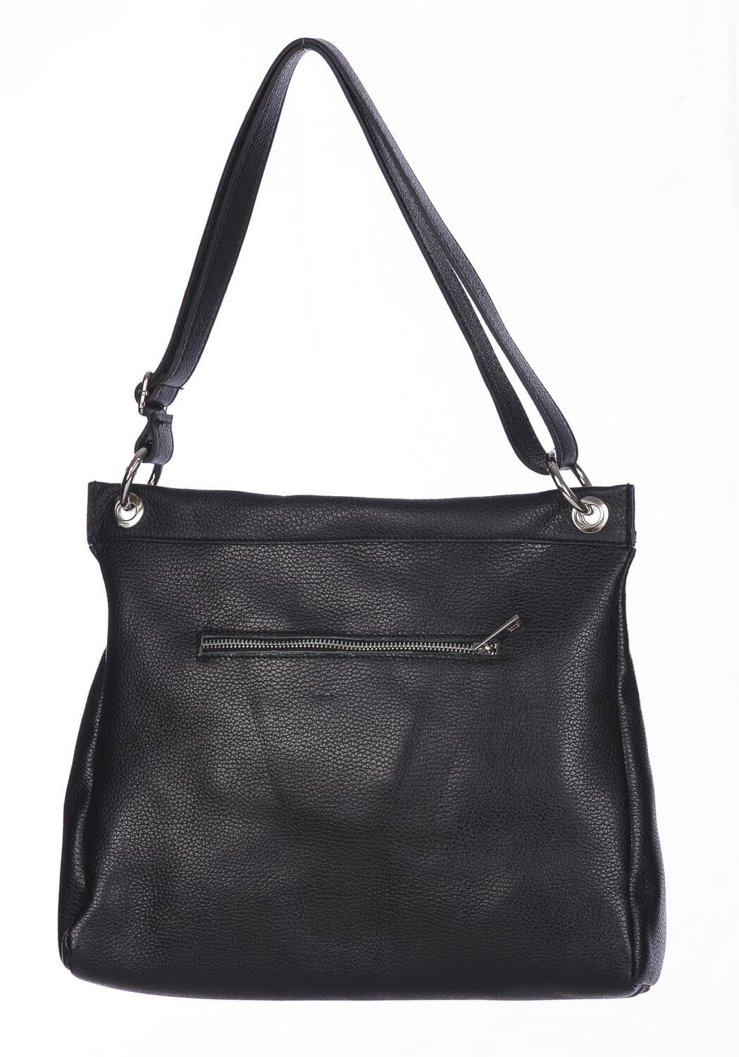Borsa a spalla EMMA, in vera pelle morbida martellata, colore NERO, CHIAROSCURO, Made in Italy
