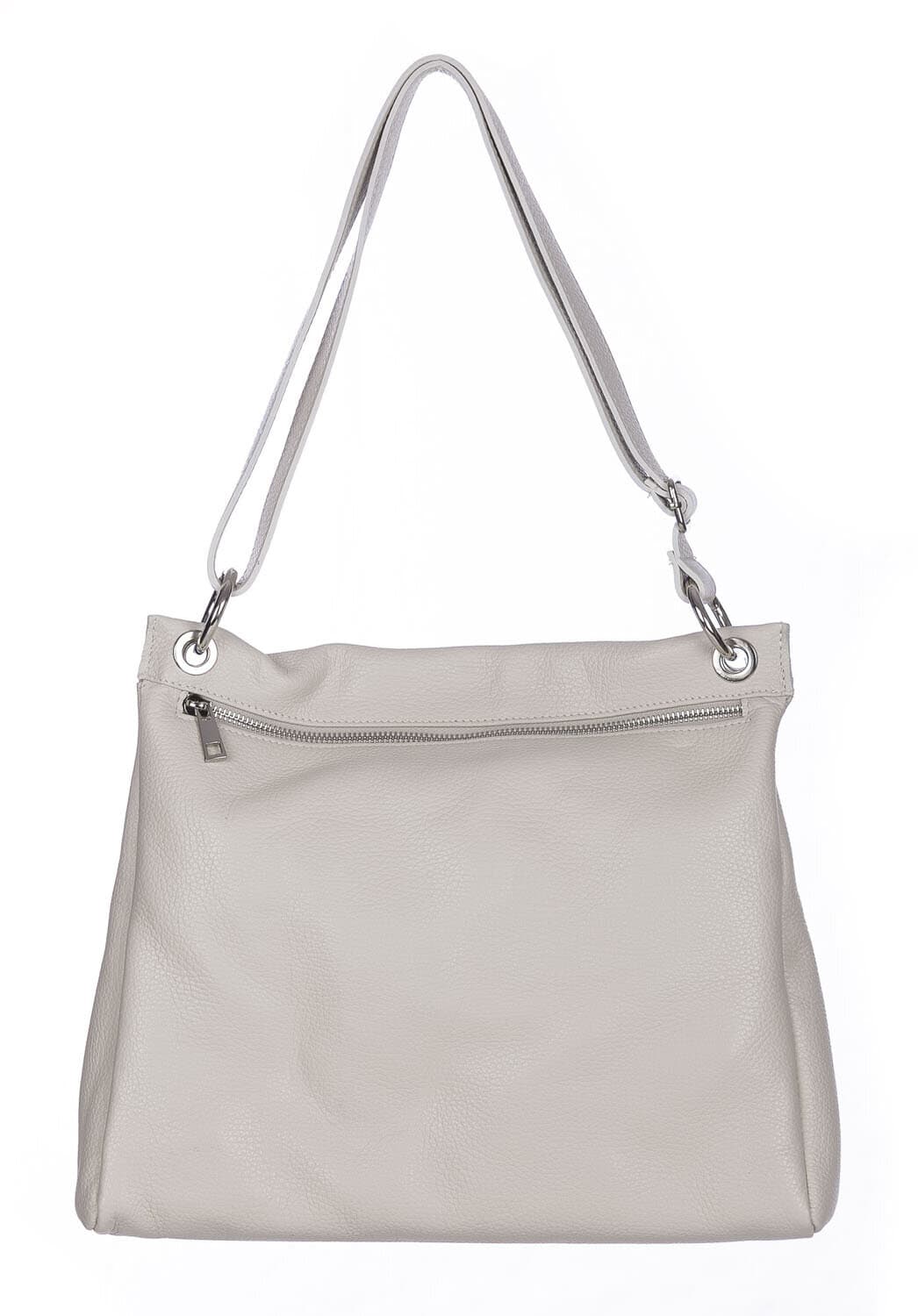 Borsa a spalla EMMA, in vera pelle morbida martellata, colore PANNA, CHIAROSCURO, Made in Italy