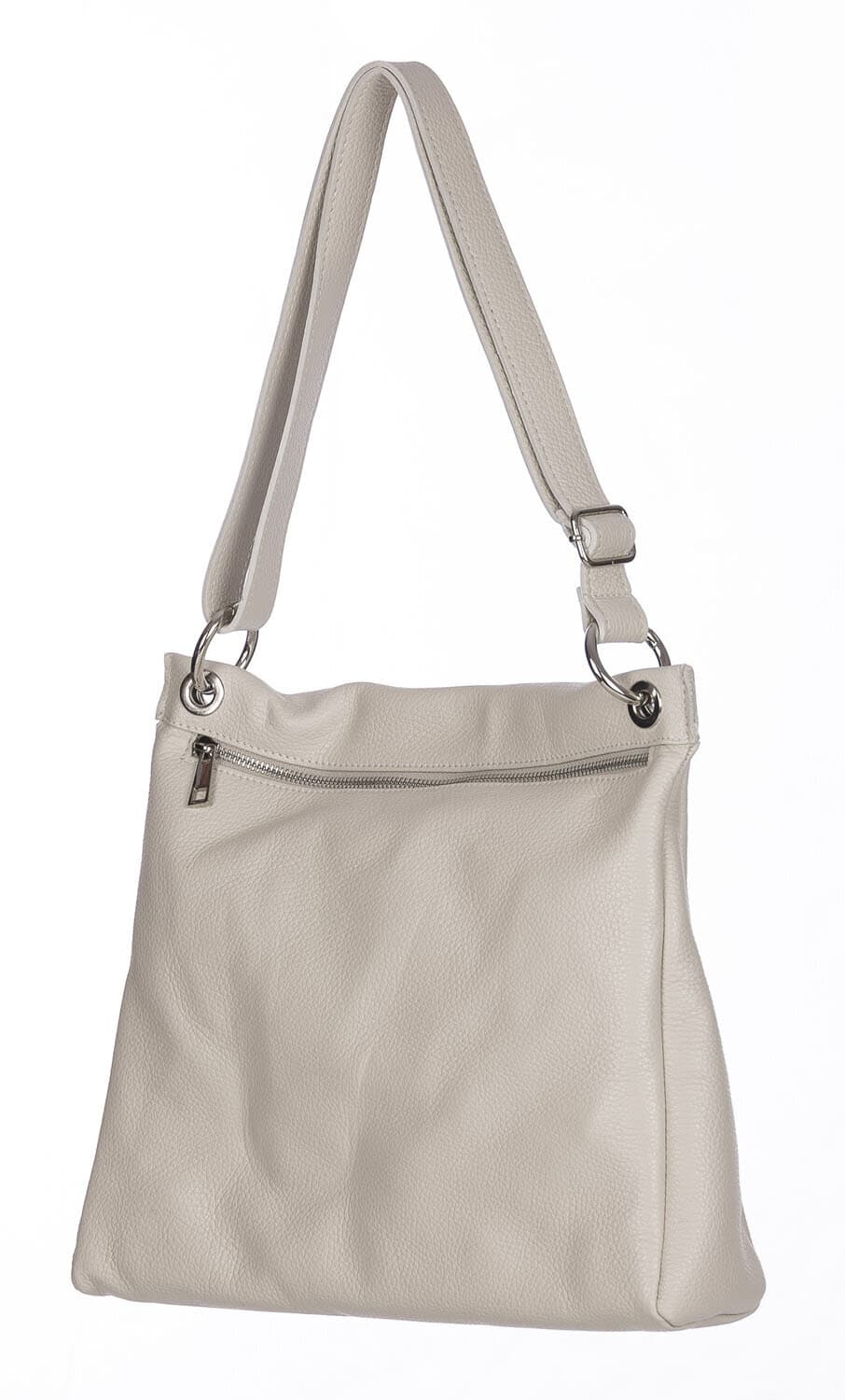 Borsa a spalla EMMA, in vera pelle morbida martellata, colore PANNA, CHIAROSCURO, Made in Italy