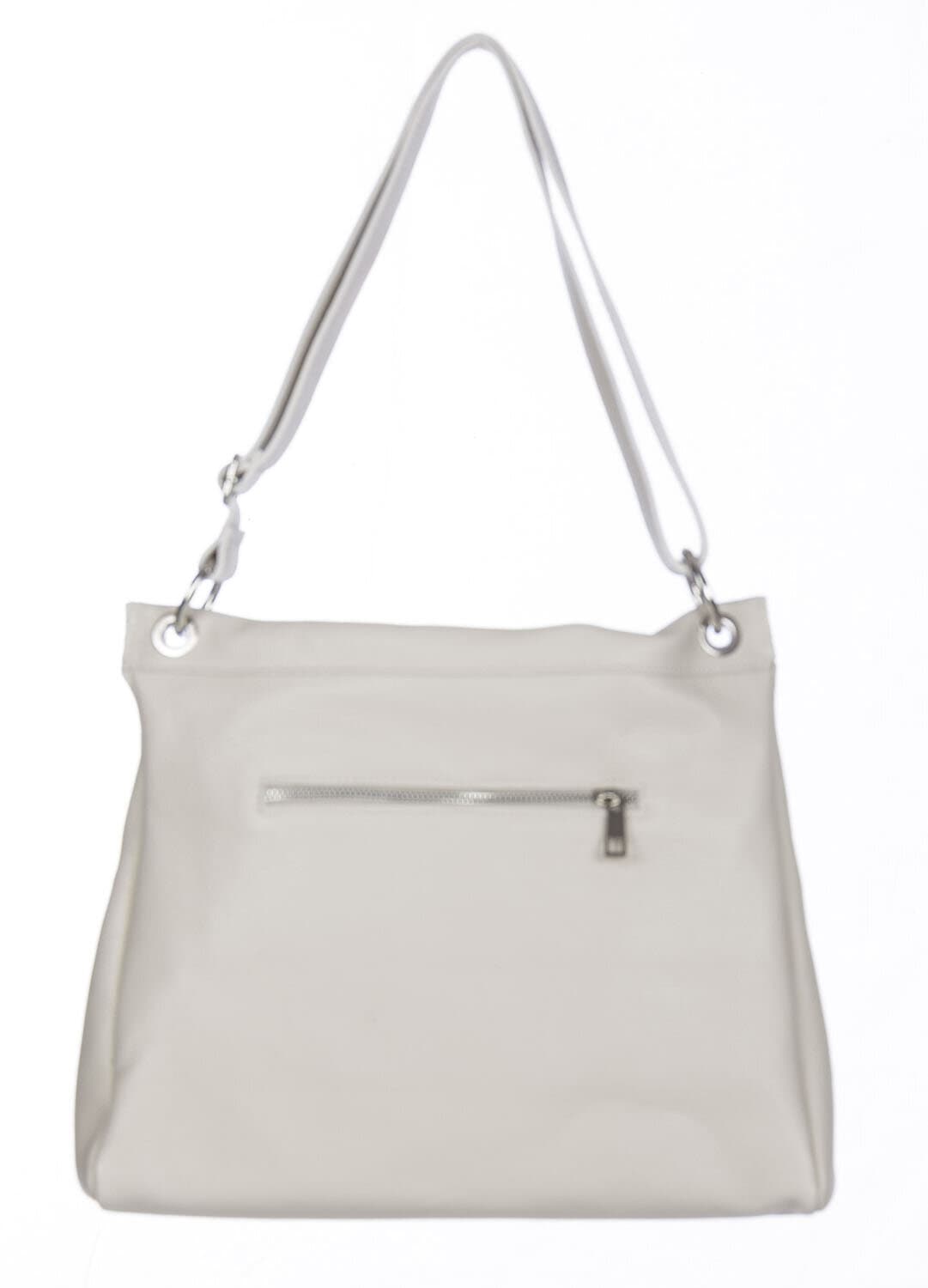 Borsa a spalla EMMA, in vera pelle morbida martellata, colore PANNA, CHIAROSCURO, Made in Italy