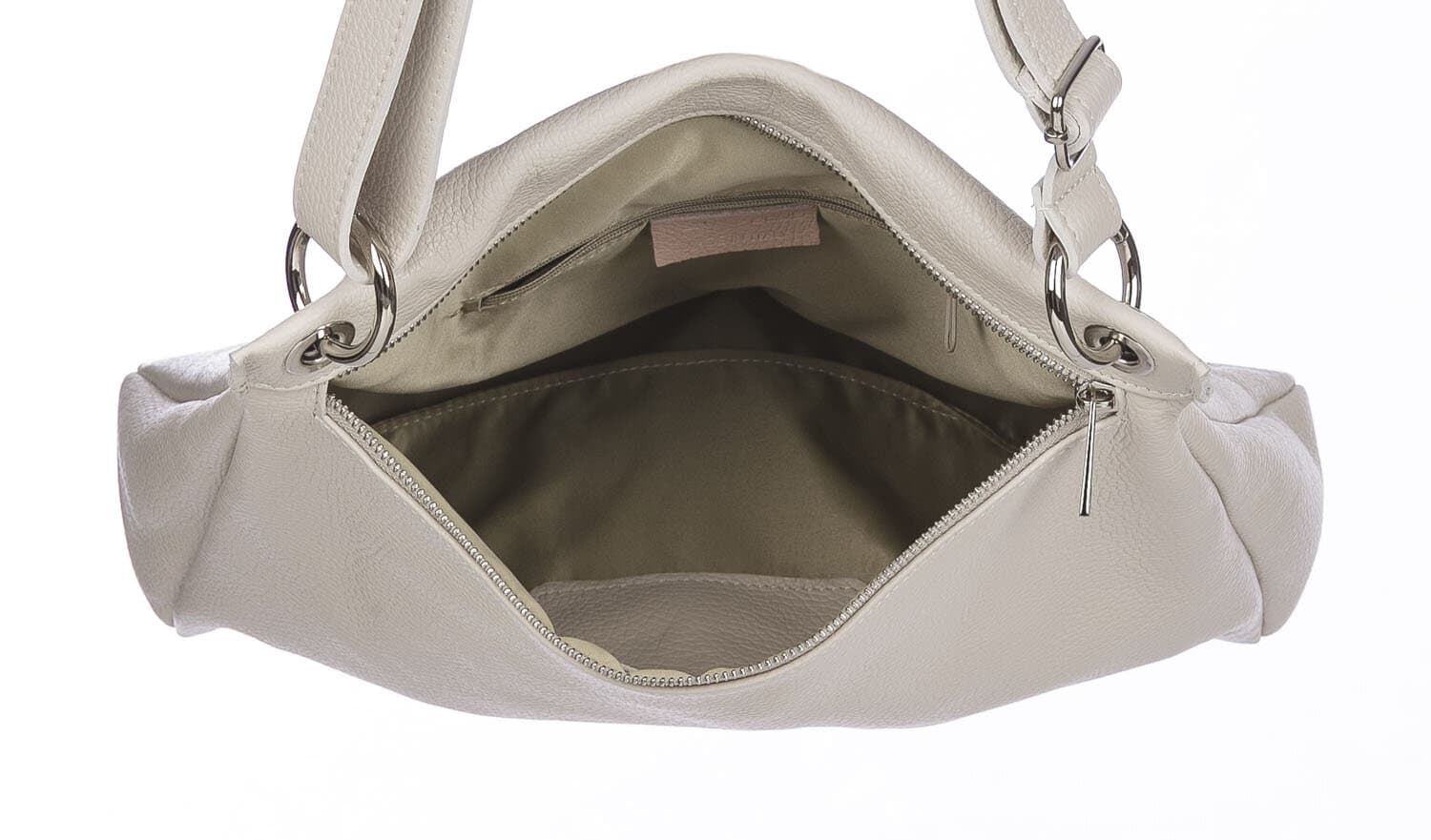 Borsa a spalla EMMA, in vera pelle morbida martellata, colore PANNA, CHIAROSCURO, Made in Italy