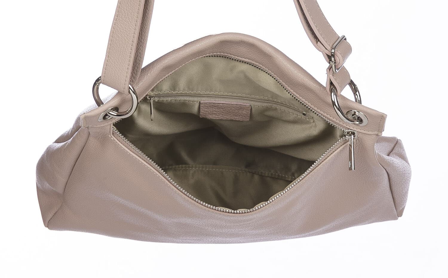 Borsa a spalla EMMA, in vera pelle morbida martellata, colore ROSA, CHIAROSCURO, Made in Italy