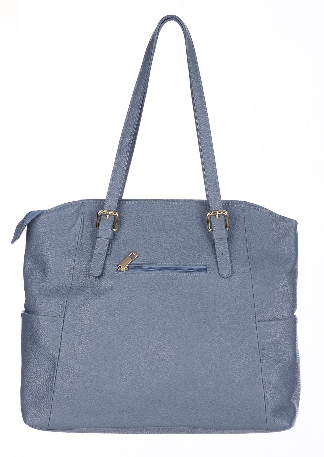 Borsa a spalla donna CLERY, in vera pelle morbida martellata, colore AZZURRO, CHIARO SCURO, Made in Italy