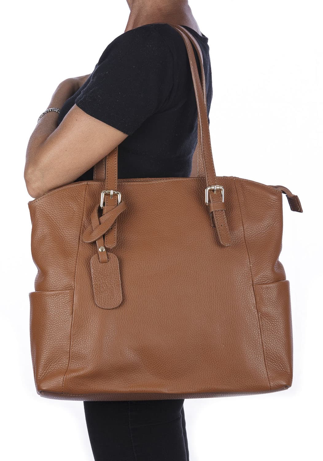 Borsa a spalla donna CLERY, in vera pelle morbida martellata, colore MIELE, CHIARO SCURO, Made in Italy