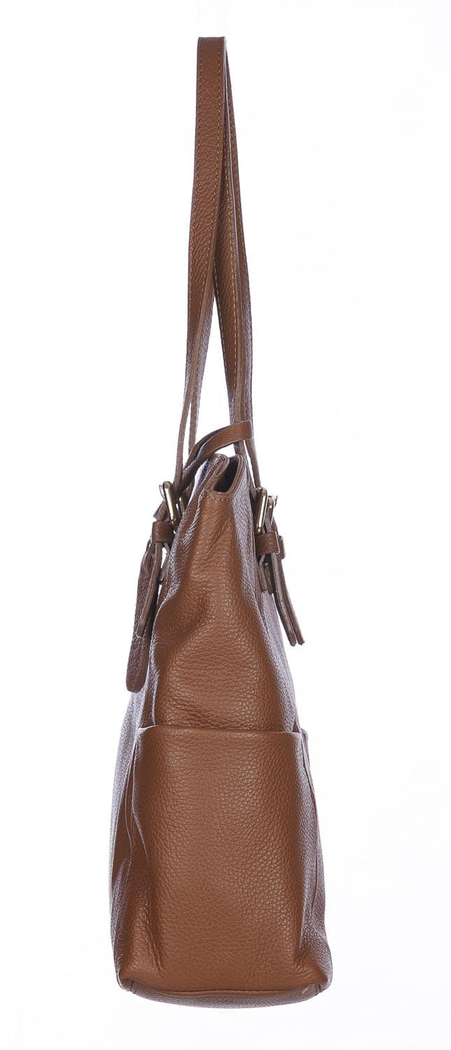 Borsa a spalla donna CLERY, in vera pelle morbida martellata, colore MIELE, CHIARO SCURO, Made in Italy