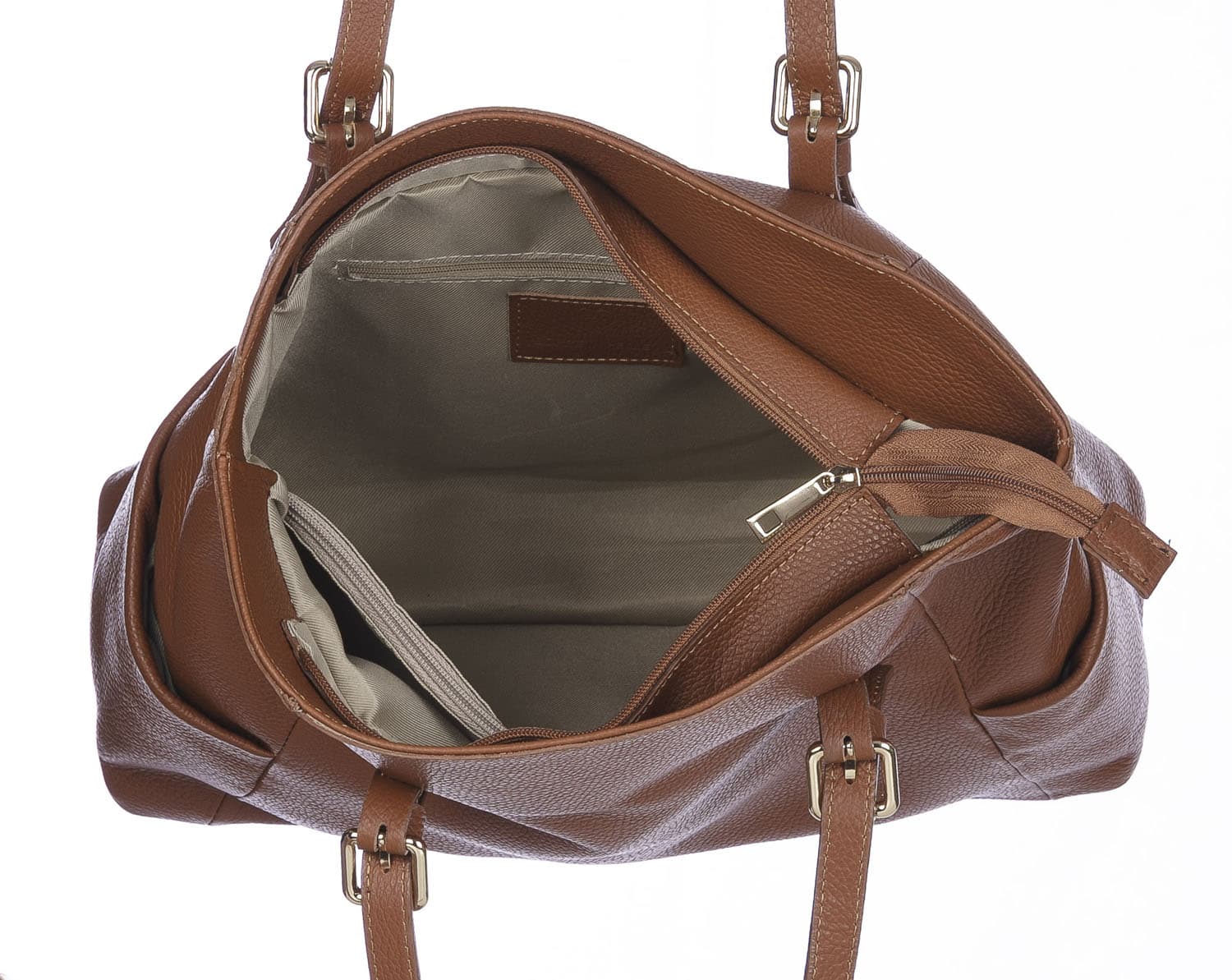 Borsa a spalla donna CLERY, in vera pelle morbida martellata, colore MIELE, CHIARO SCURO, Made in Italy