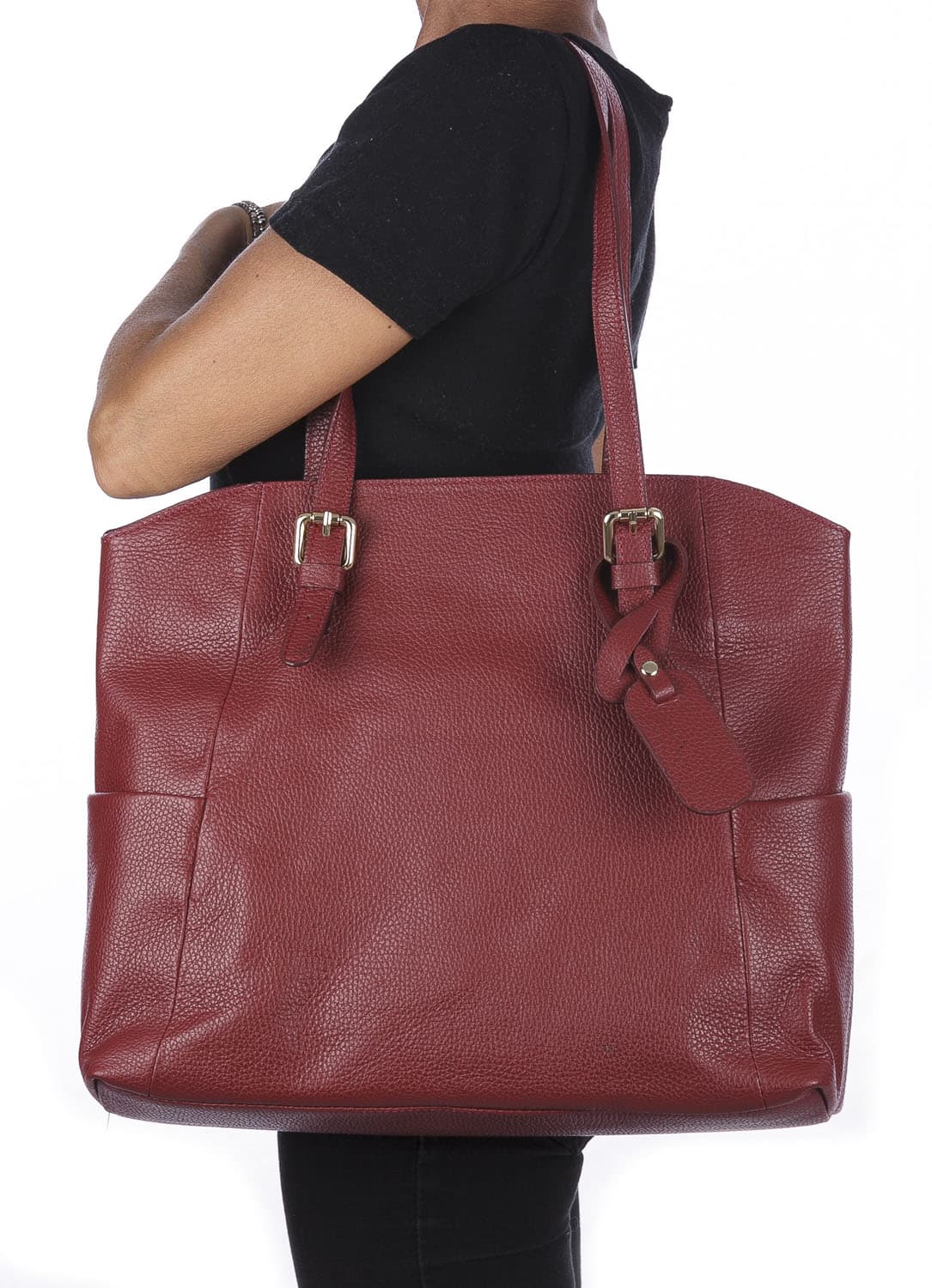 Borsa a spalla donna CLERY, in vera pelle morbida martellata, colore ROSSO, CHIARO SCURO, Made in Italy