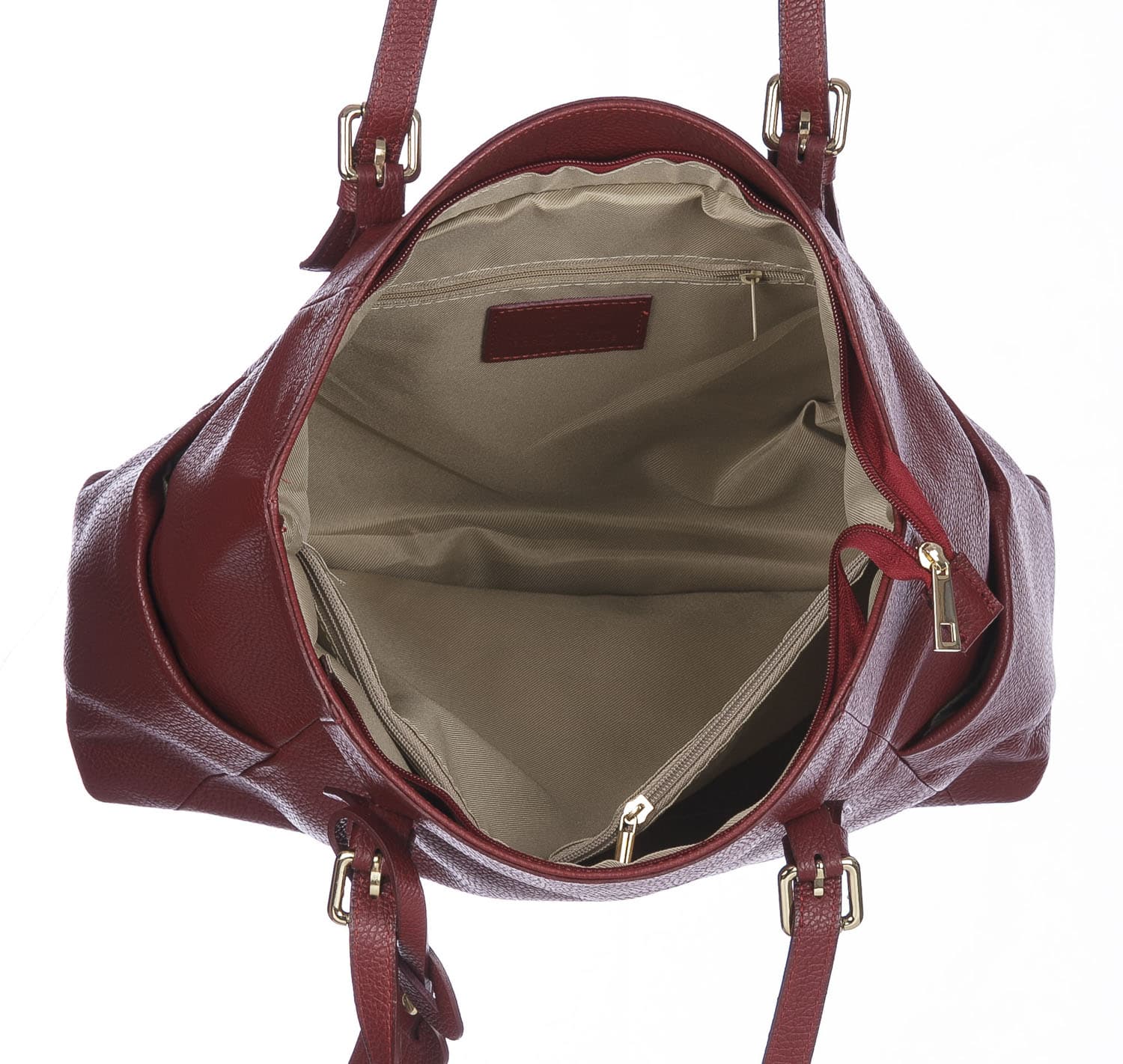 Borsa a spalla donna CLERY, in vera pelle morbida martellata, colore ROSSO, CHIARO SCURO, Made in Italy