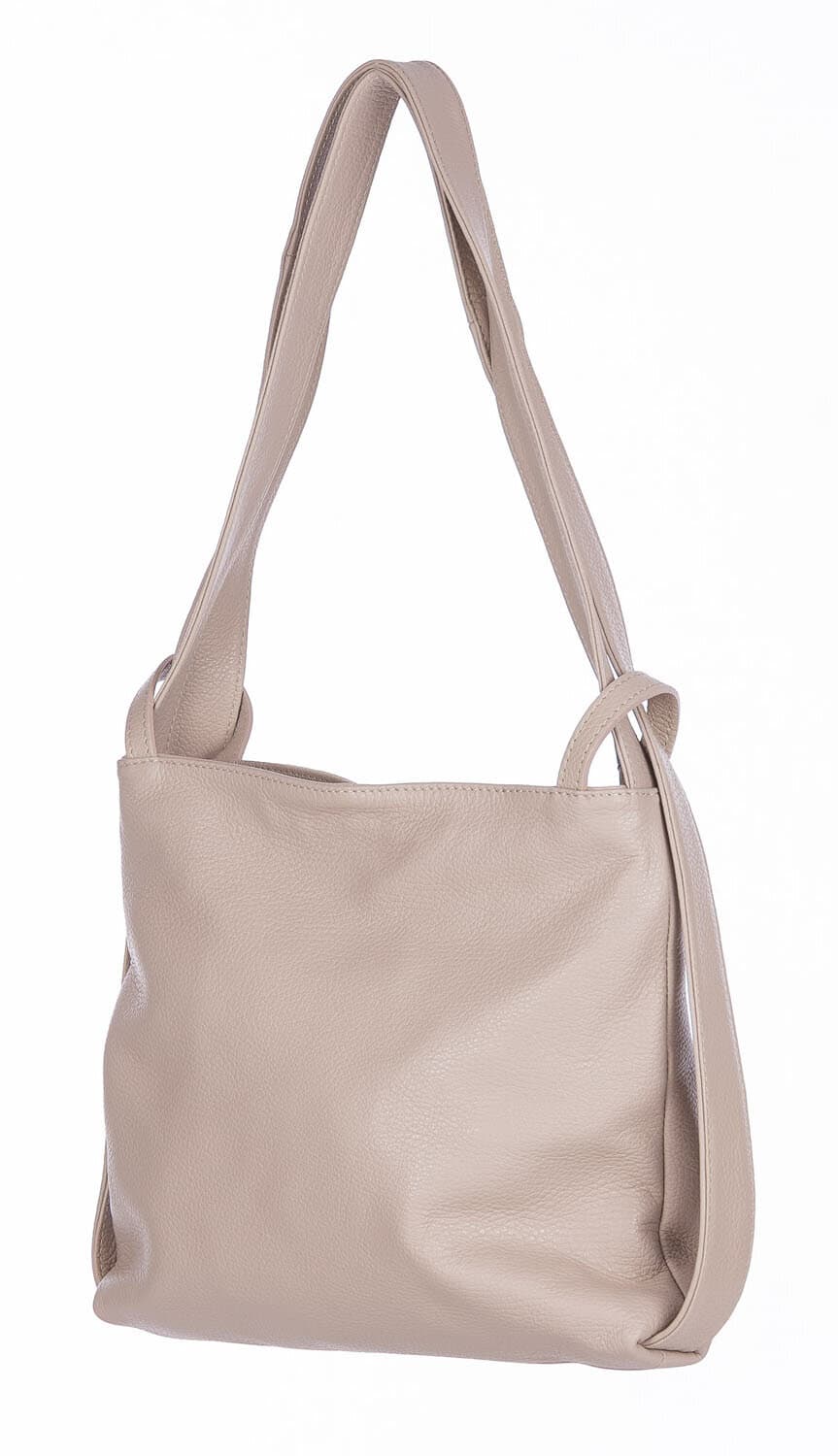 Borsa zaino donna OLIVIA, in vera pelle morbida martellata, colore BEIGE, CHIAROSCURO, Made in Italy