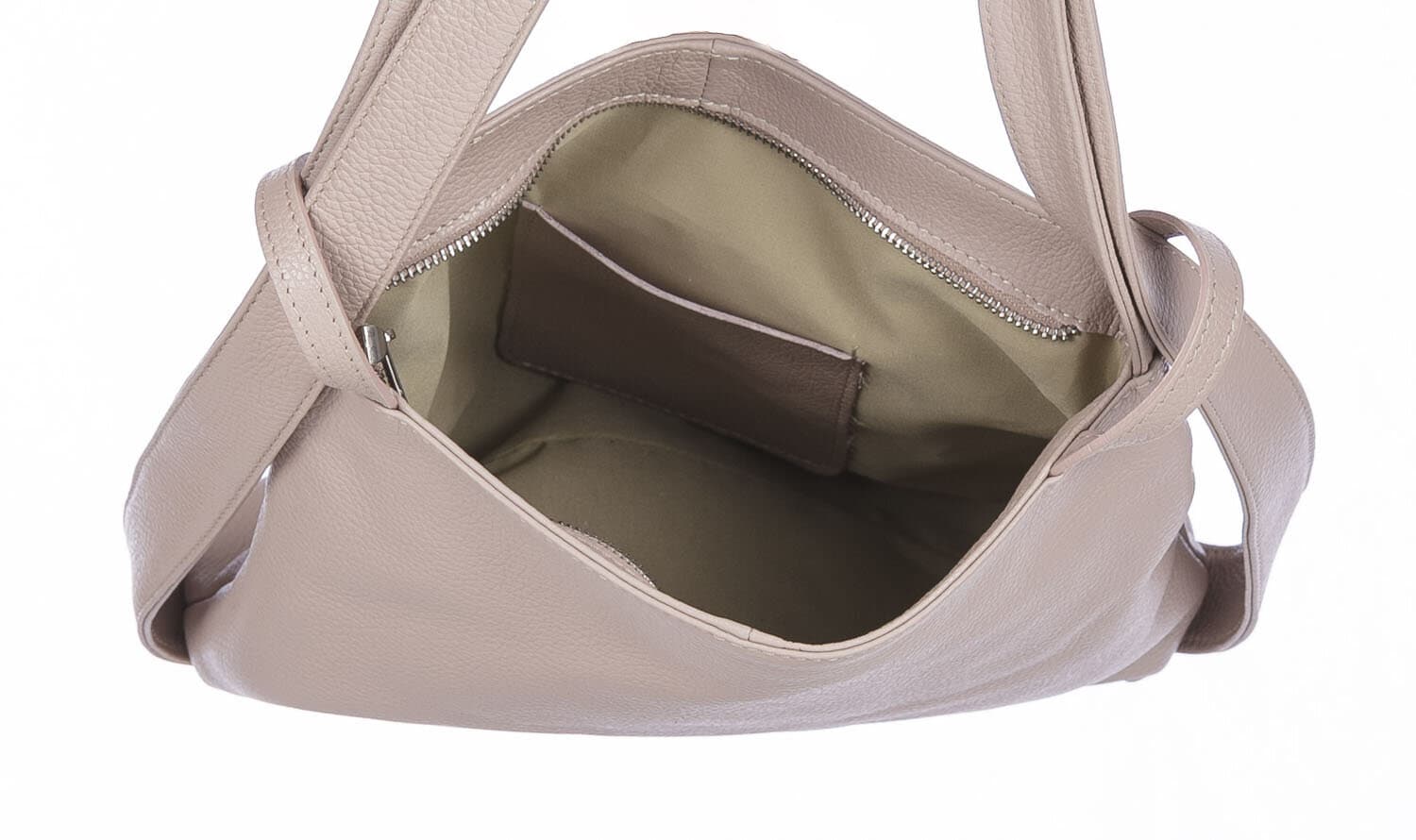 Borsa zaino donna OBorsa zaino donna OLIVIA, in vera pelle morbida martellata, colore BEIGE, CHIAROSCURO, Made in ItalyLIVIA, in vera pelle morbida martellata, colore ROSA CHIARO, CHIAROSCURO, Made in Italy