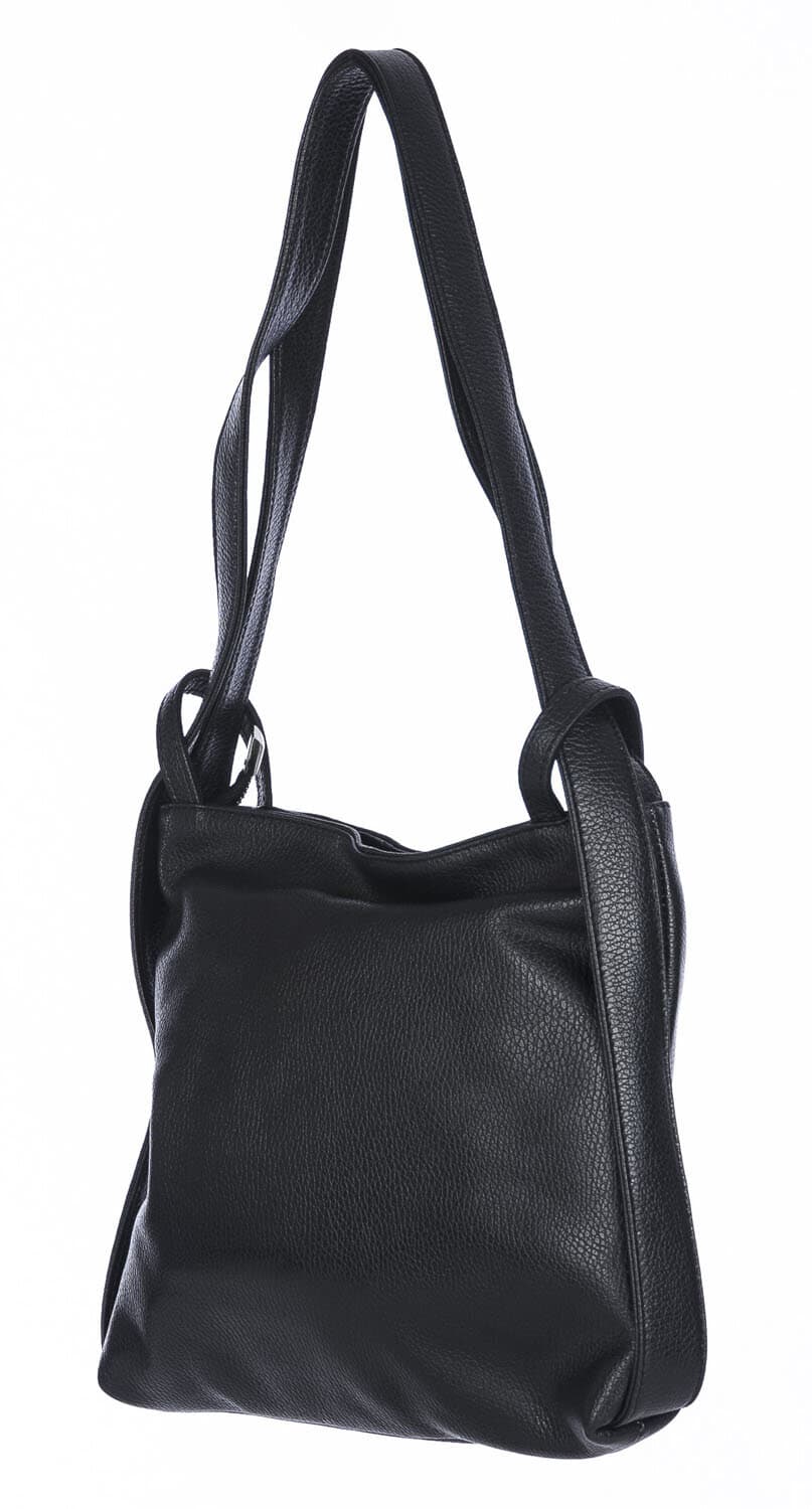 Borsa zaino donna OLIVIA, in vera pelle morbida martellata, colore NERO, CHIAROSCURO, Made in Italy