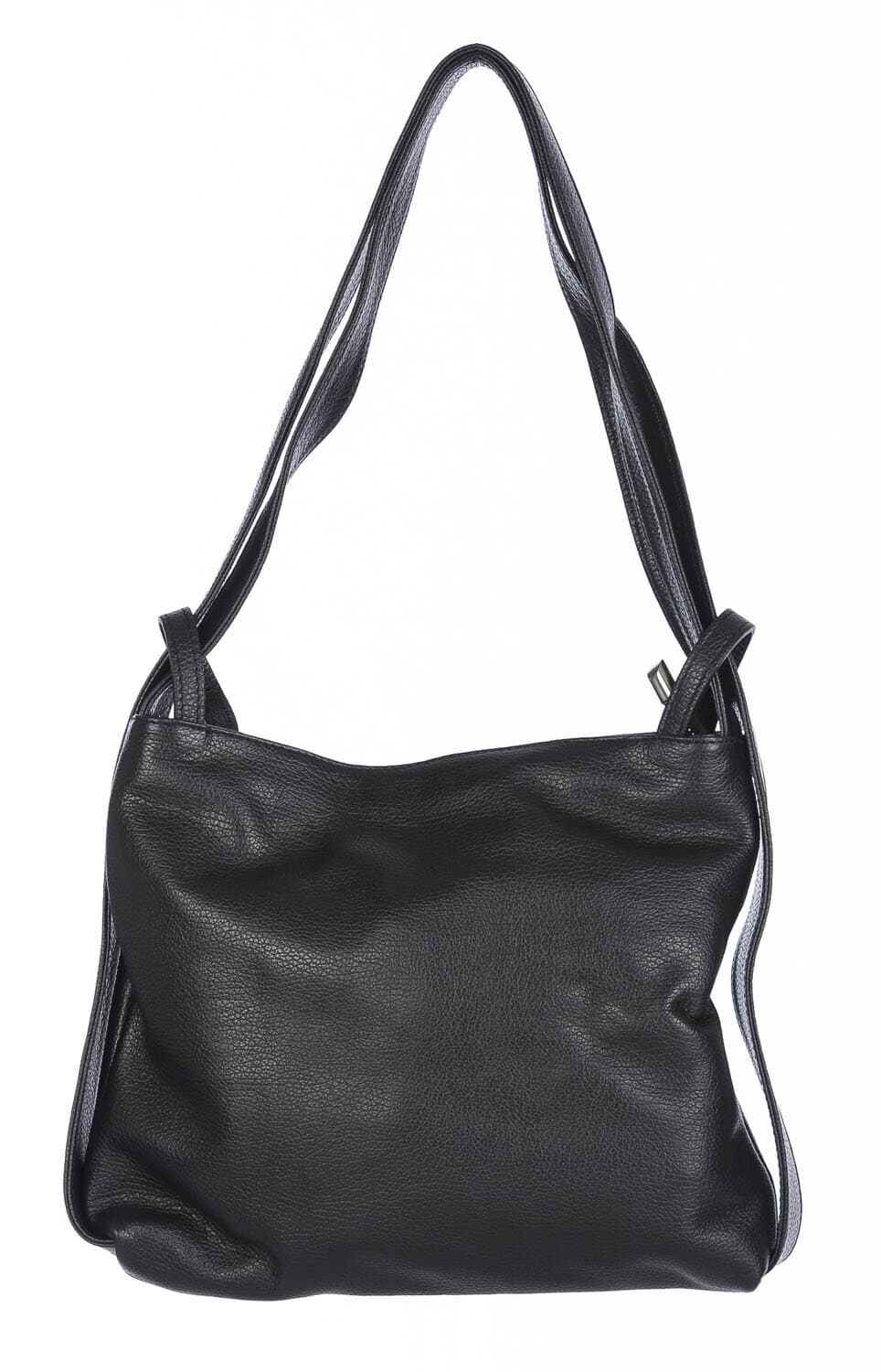 Borsa zaino donna OLIVIA, in vera pelle morbida martellata, colore NERO, CHIAROSCURO, Made in Italy