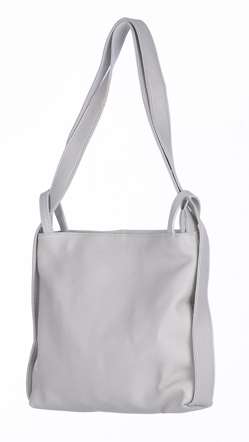 Borsa zaino donna OLIVIA, in vera pelle morbida martellata, colore BIANCO, CHIAROSCURO, Made in Italy