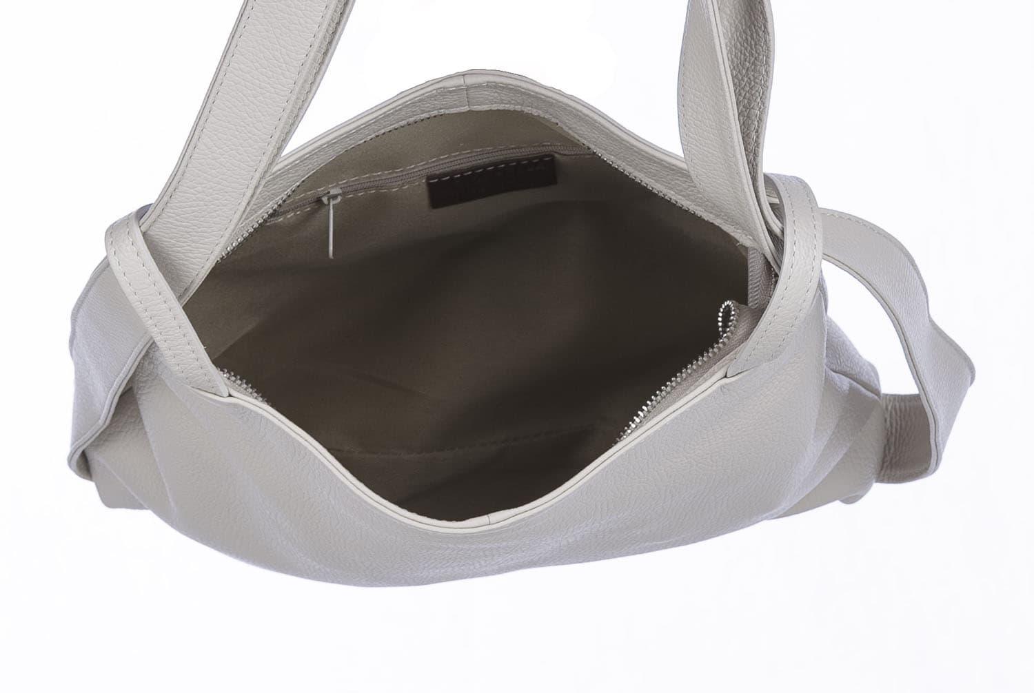 Borsa zaino donna OLIVIA, in vera pelle morbida martellata, colore BIANCO, CHIAROSCURO, Made in Italy