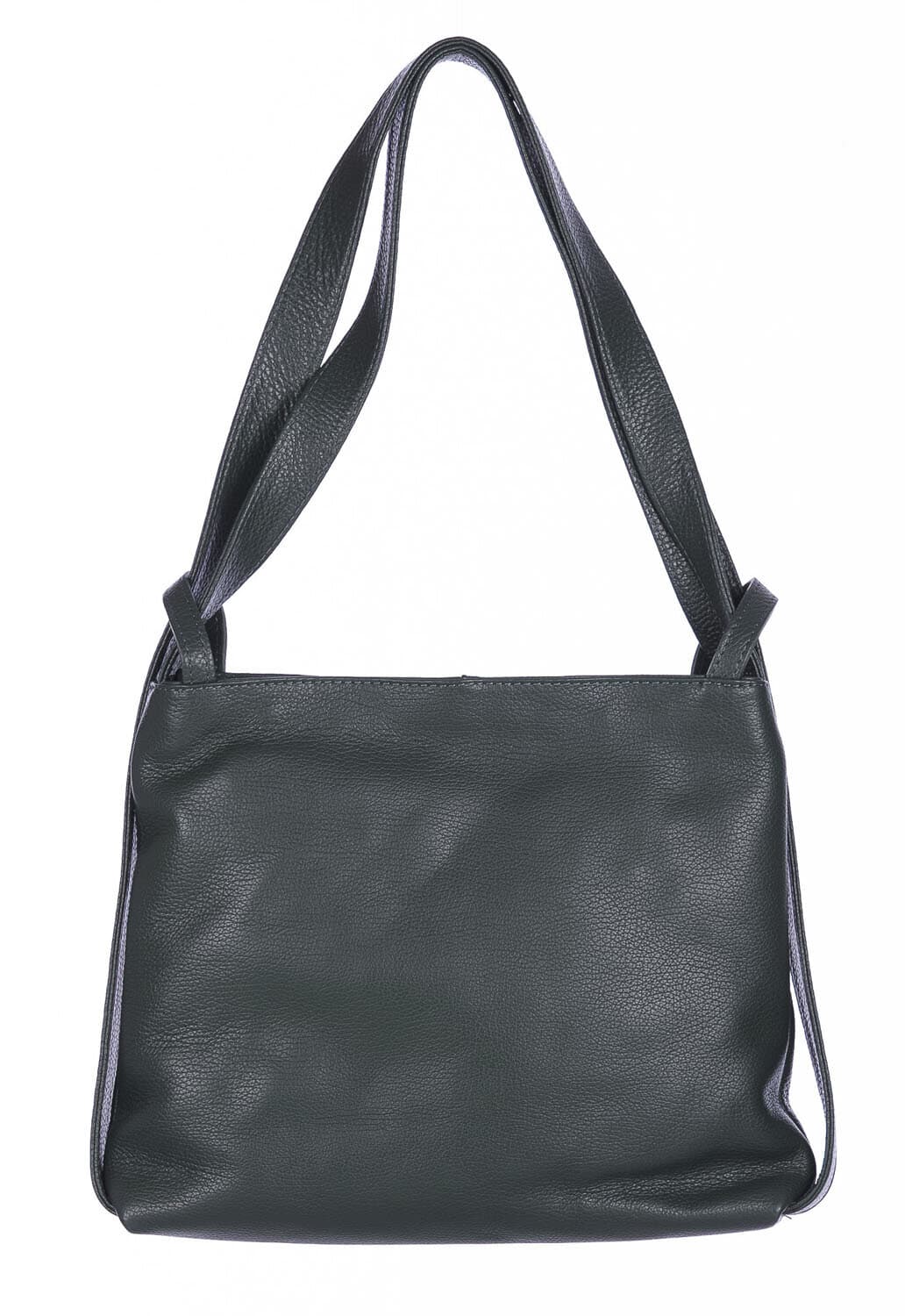 Borsa zaino donna OLIVIA, in vera pelle morbida martellata, colore BERDE SCURO, CHIAROSCURO, Made in Italy
