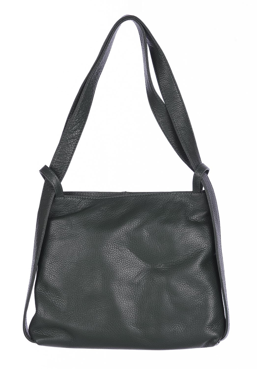 Borsa zaino donna OLIVIA, in vera pelle morbida martellata, colore BERDE SCURO, CHIAROSCURO, Made in Italy