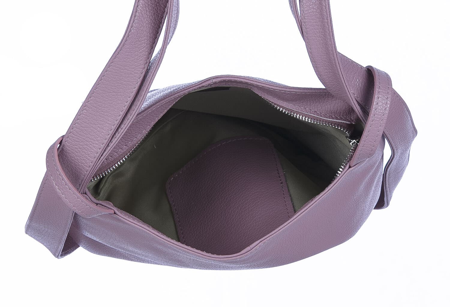 Borsa zaino donna OLIVIA, in vera pelle morbida martellata, colore ROSA, CHIAROSCURO, Made in Italy