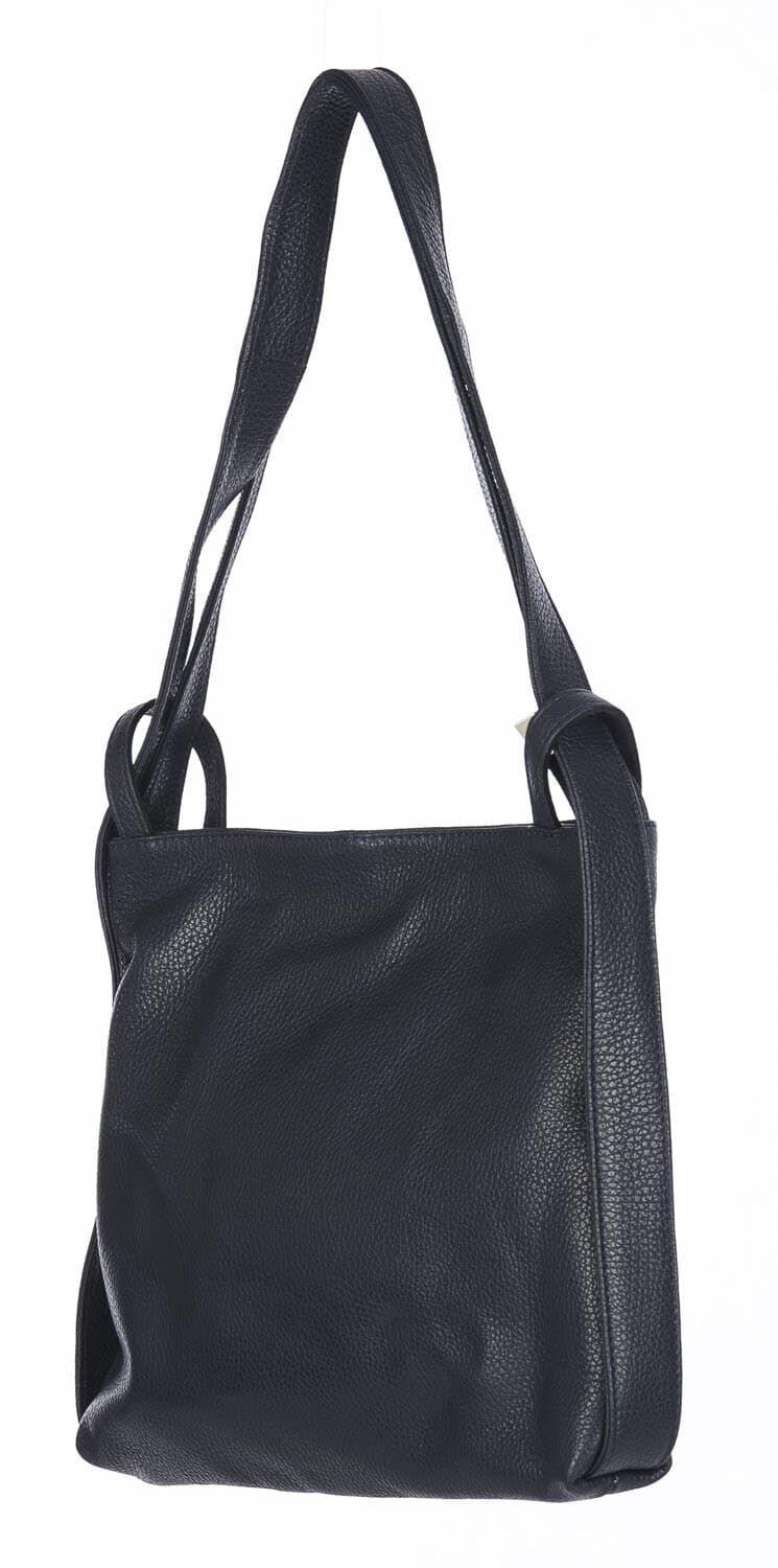 Borsa zaino donna OLIVIA, in vera pelle morbida martellata, colore BLU SCURO, CHIAROSCURO, Made in Italy