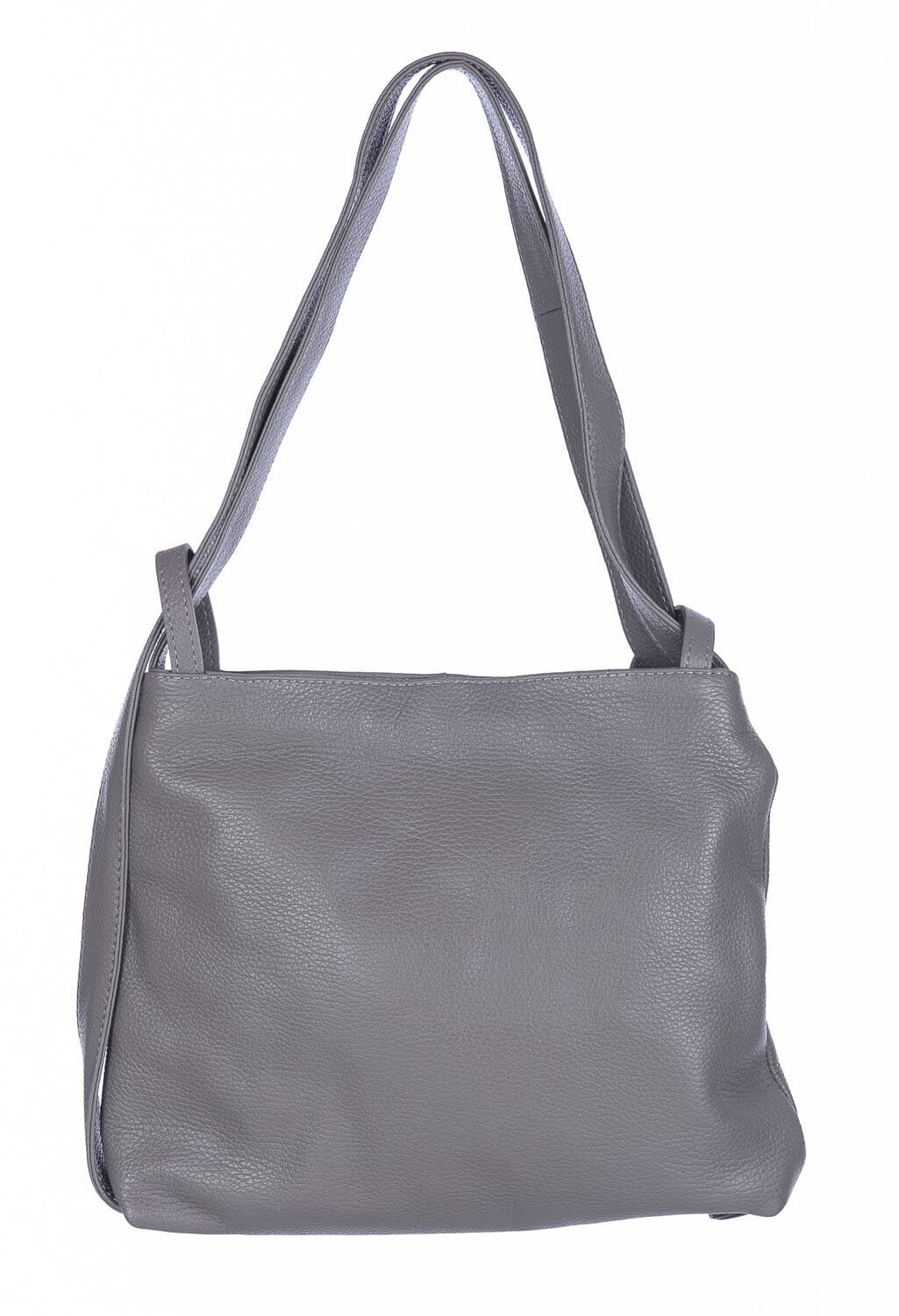 Borsa zaino donna OLIVIA, in vera pelle morbida martellata, colore GRIGIO, CHIAROSCURO, Made in Italy