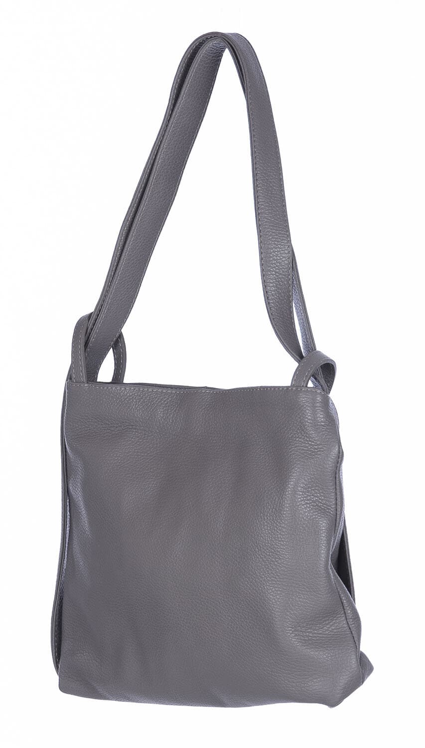 Borsa zaino donna OLIVIA, in vera pelle morbida martellata, colore GRIGIO, CHIAROSCURO, Made in Italy