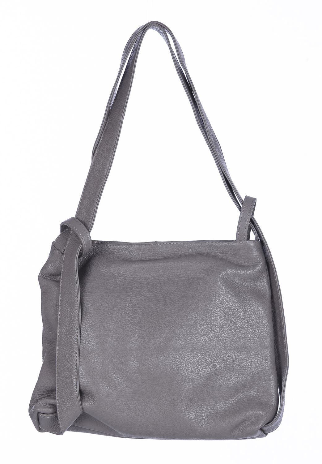 Borsa zaino donna OLIVIA, in vera pelle morbida martellata, colore GRIGIO, CHIAROSCURO, Made in Italy