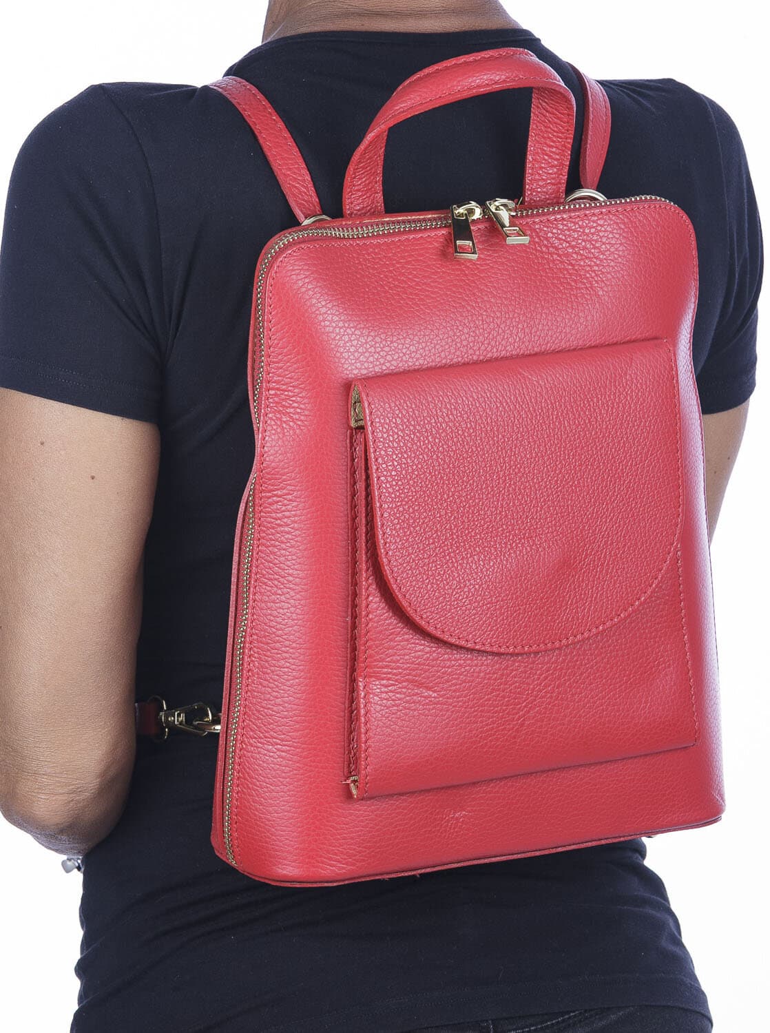 Borsa zaino donna MONTE ADAMELLO, in vera pelle morbida, colore ROSSO, CHIARO SCURO, Made in Italy